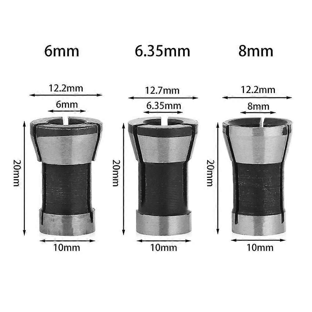 3pcs Router Bit Collet Adapter 6mm 6.35mm 8mm Milling Cutter Collet Woodworking Milling Cutter Chuck for Electric Router Trimmer