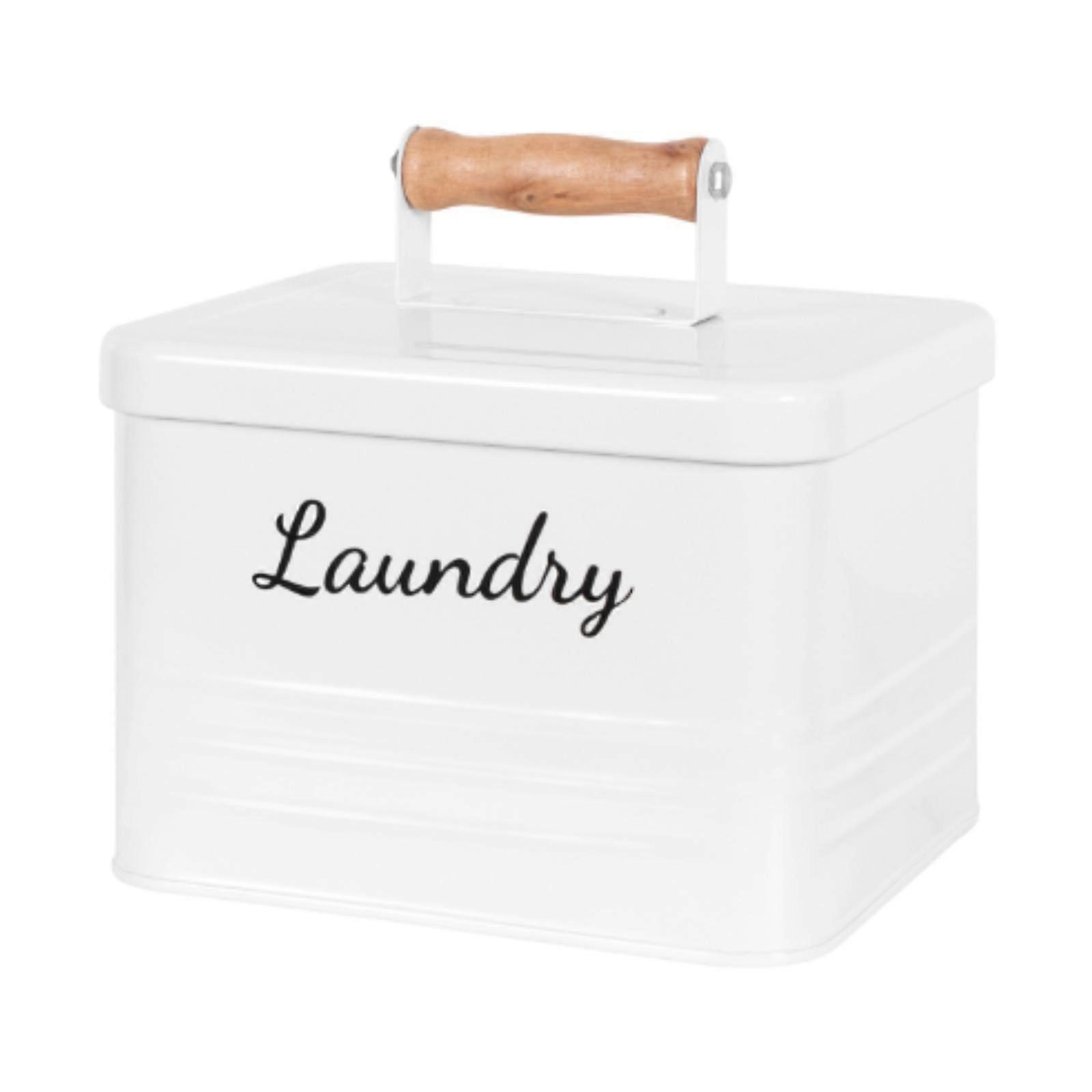 Laundry Pods Storage Container with Lid and Wooden Handle Tabletop Iron Storage