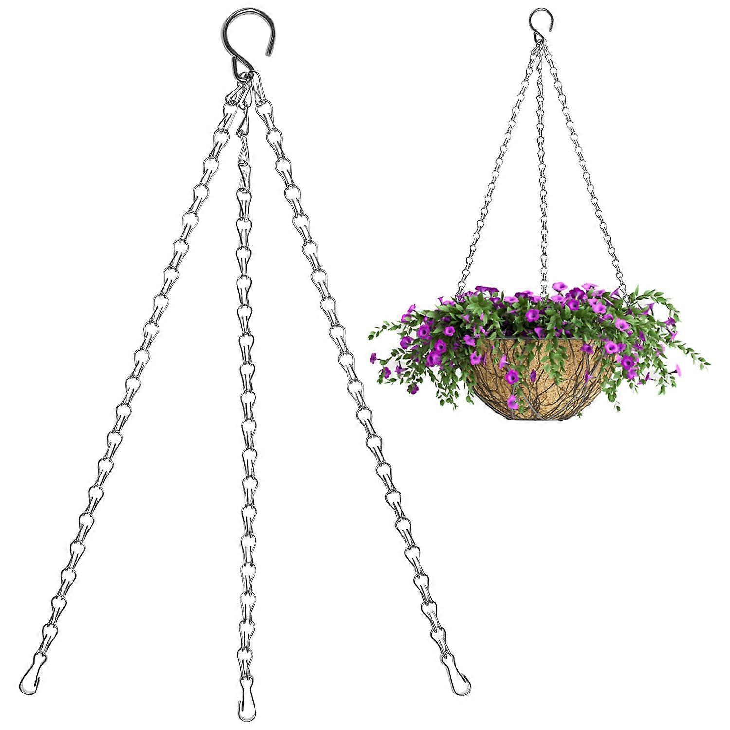 Hanging Basket Cha with Clips and Hooks 14 Inch 3 Point Metal Replacement Chain  Maximum Load 9 lbs  Silver
