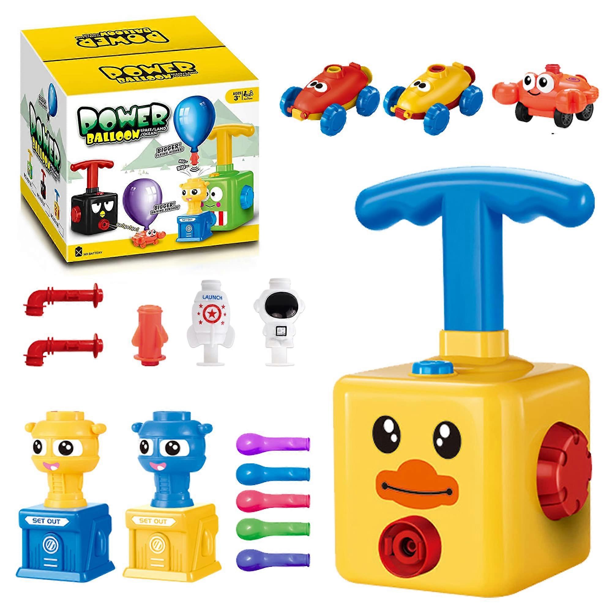 Balloon Powered Car Set for Kids with 12 Balloons and Launchers, Educational Science Toy for Ages 3, Yellow Color