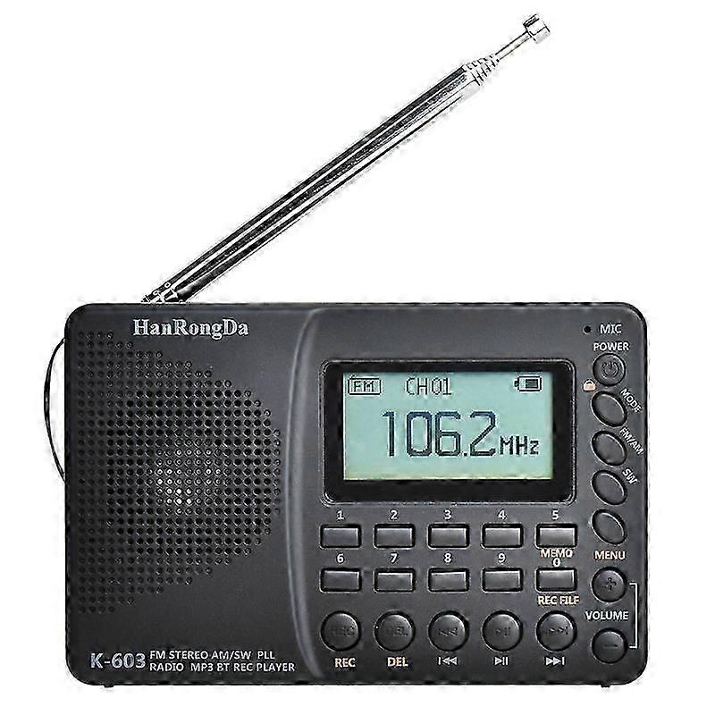 Hanrongda K-603 Full Band Radio Bluetooth Fm Am Sw Portable Pocket Radios Mp3 Digital Rec Recorder Support Micro-sd Card