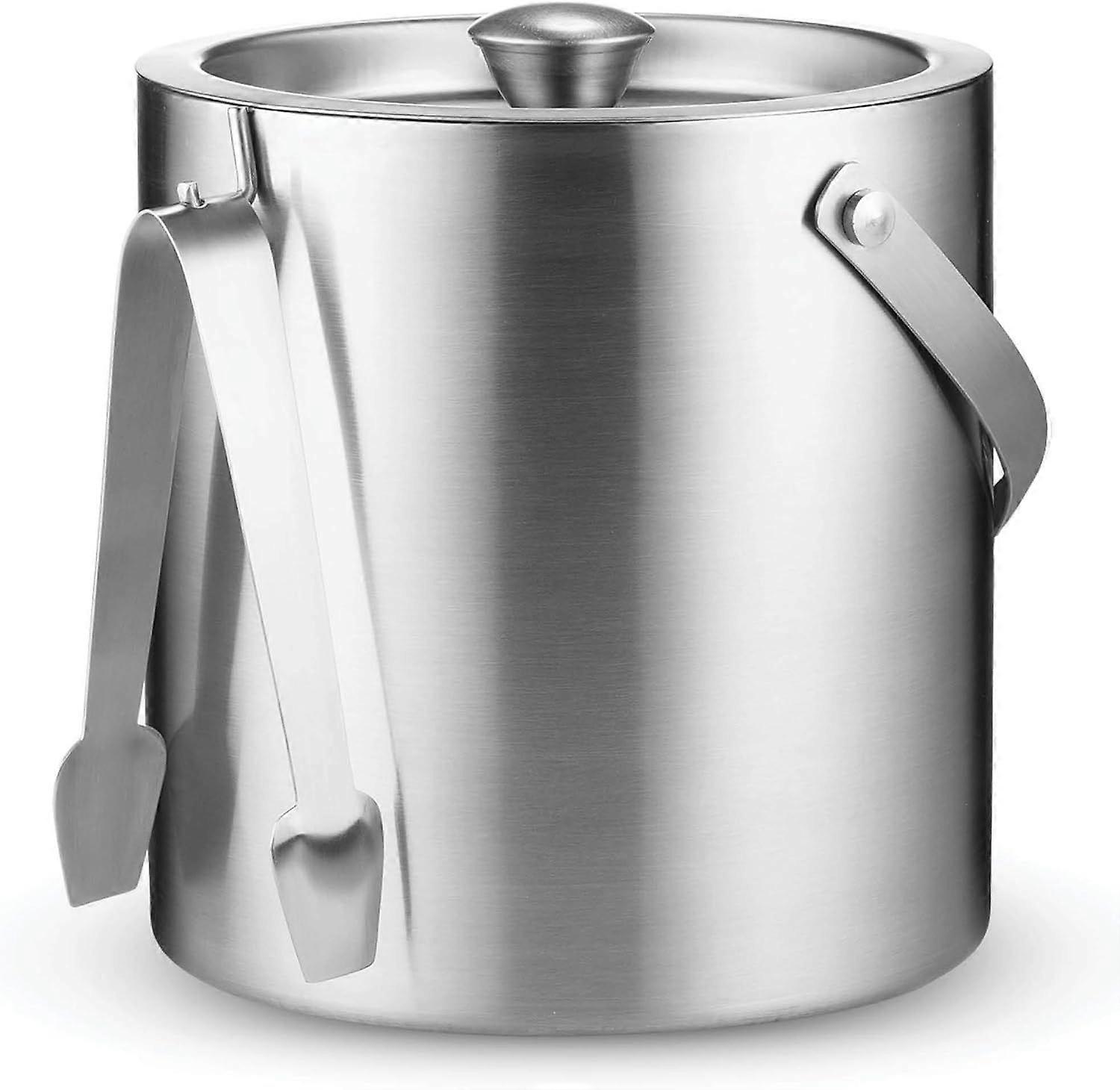 Stainless Steel Insulated Ice Bucket With Lid & Ice Tong [3 L] Included Strainer Keeps Ice Cold & Dry
