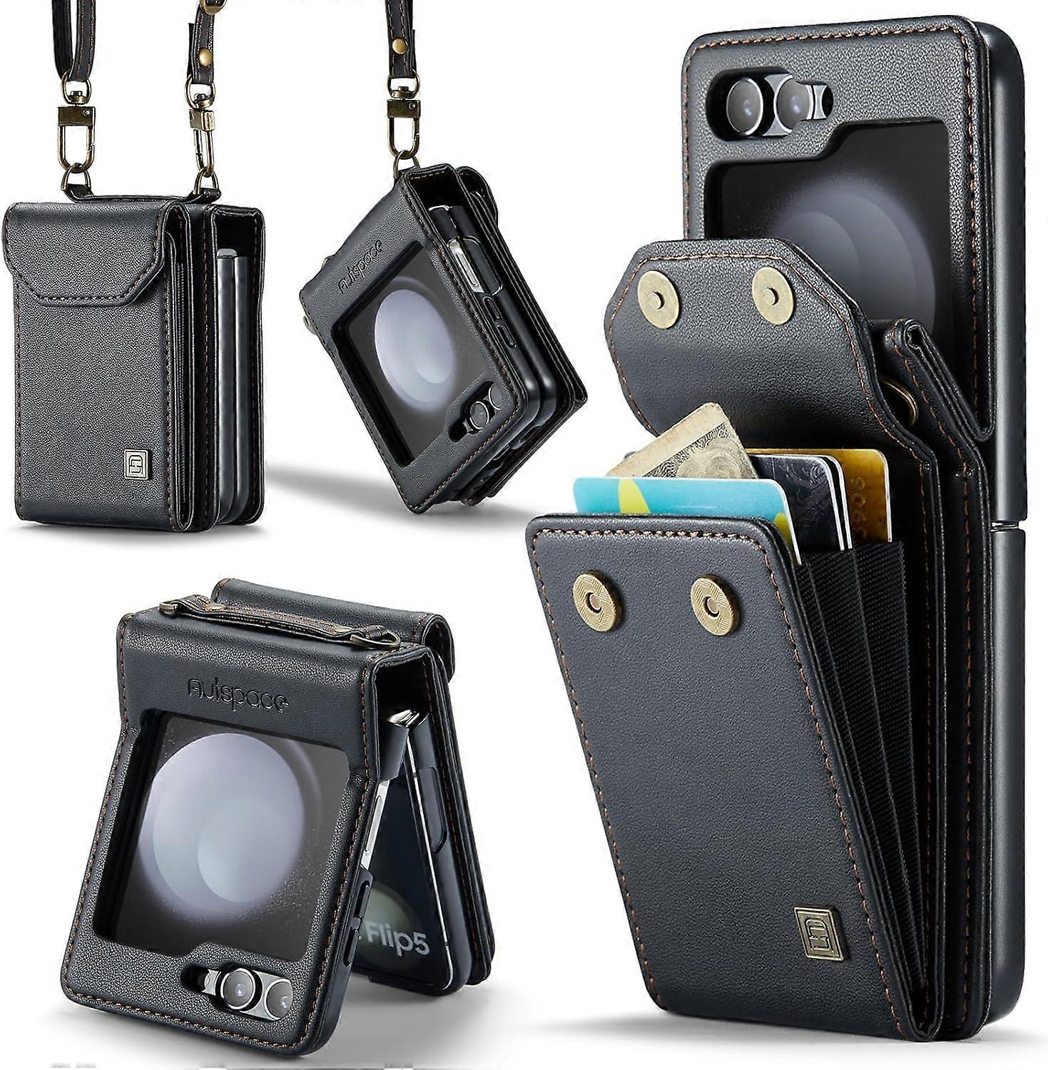 for Samsung Galaxy Z Flip 6 Case Retro PU Leather Flip with Magnetic Closure and Card Slot, Crossbody Phone Holder for Men Women
