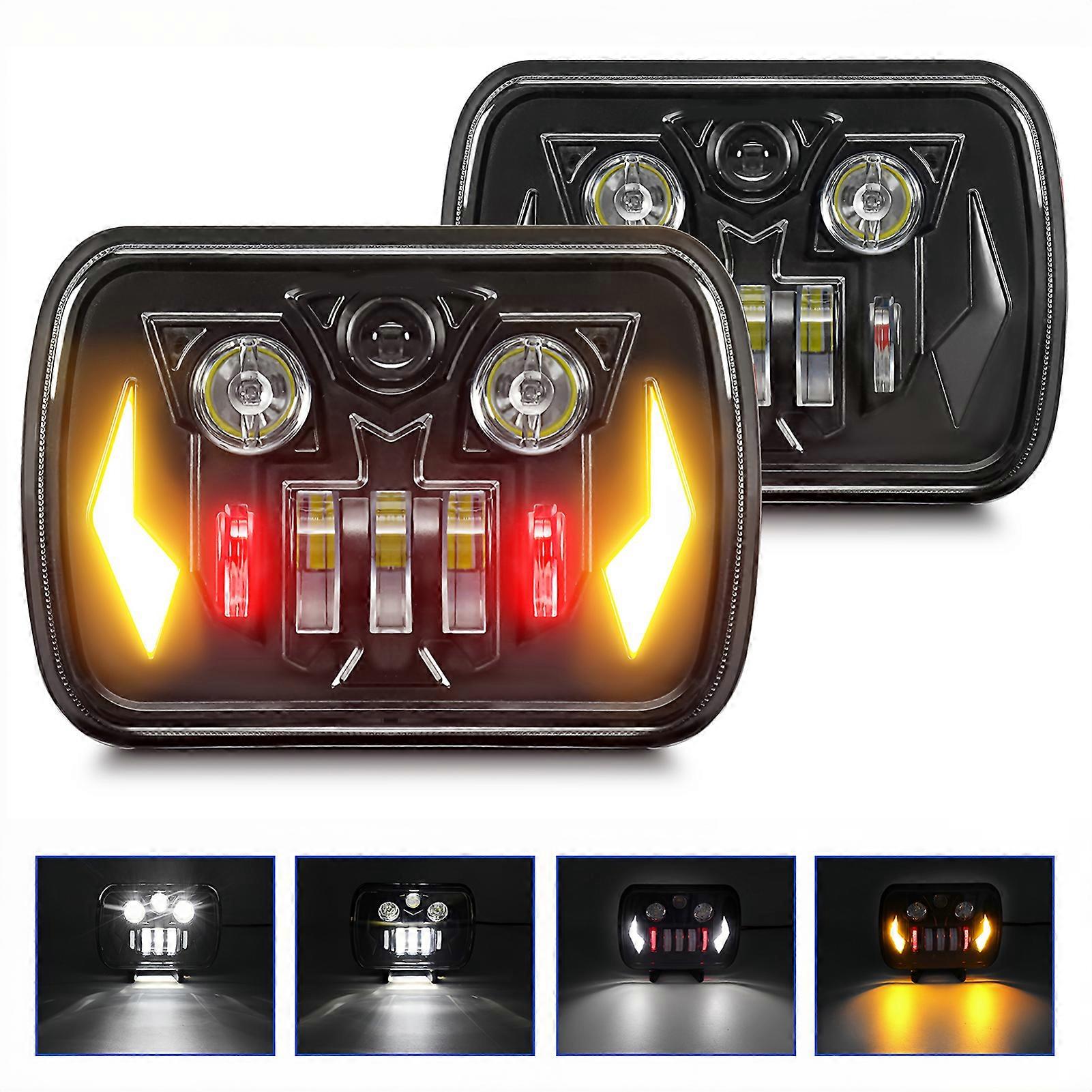 5x7'' 7x6'' LED Headlights Rectangular Headlamps with High Low Beam DRL Turn Signal Replacement for Car