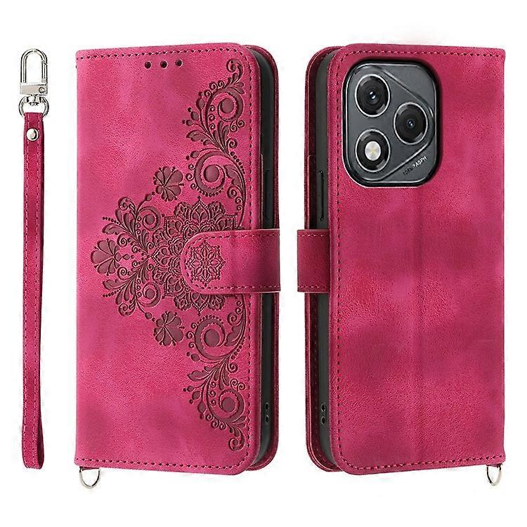 Compatible For Honor 400 Lite Case Flower Pattern PU Leather Wallet Phone Cover with Strap