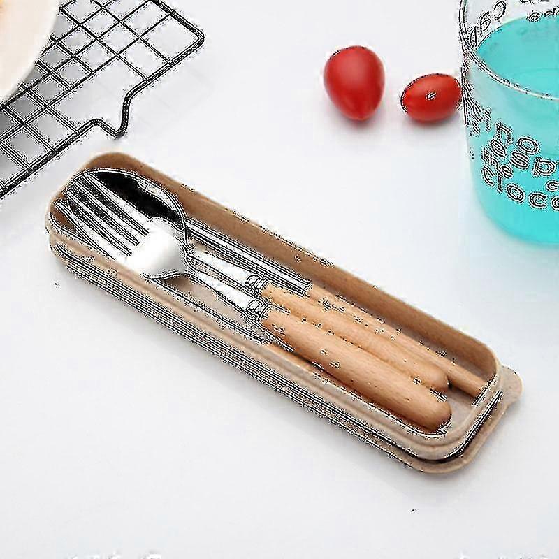 3-piece Stainless Steel Cutlery Set with Beech Handle for Utensils Including Fork, Spoon, and Chopsticks with Case