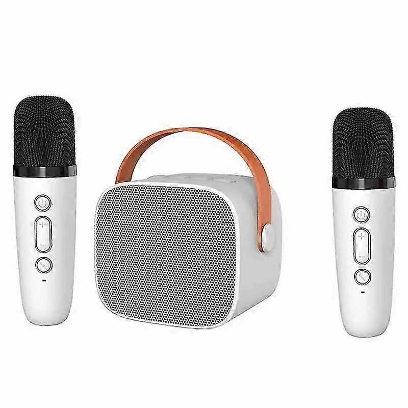 Mini Karaoke Machine with 2 Microphones and Colorful Lighting, Compatible with Type C and Bluetooth Connectivity.
