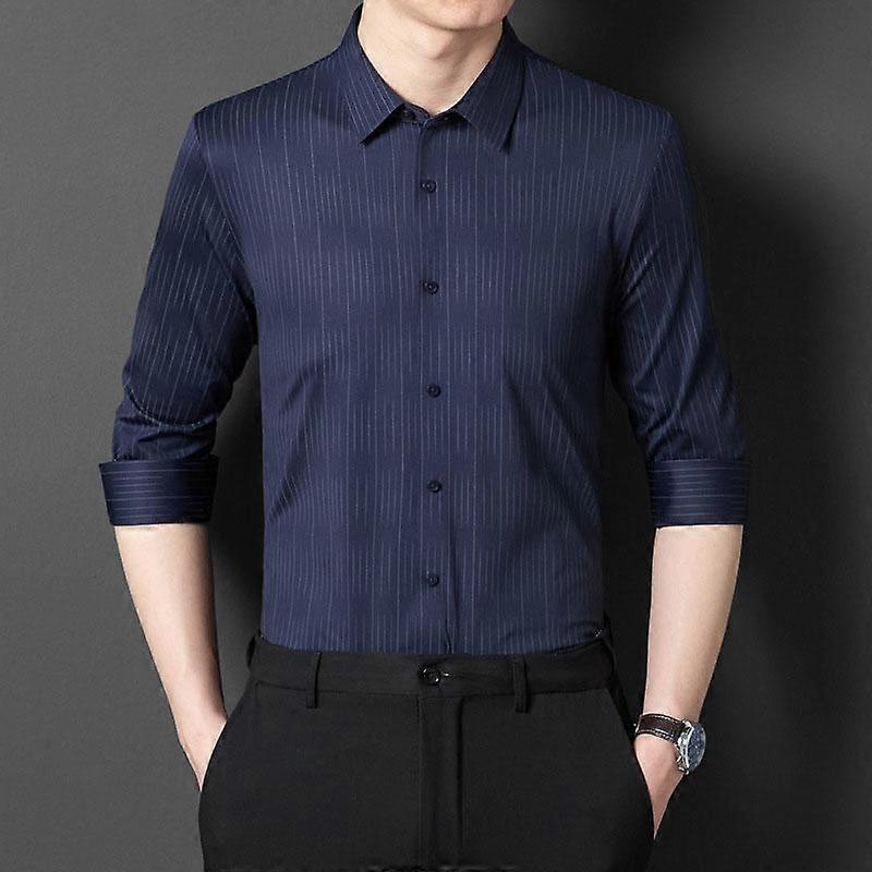 Fashion Shirts for Men Clothing Striped Turn-Down Collar Business Work Shirts Spring and Autumn Long Sleeve Clothes