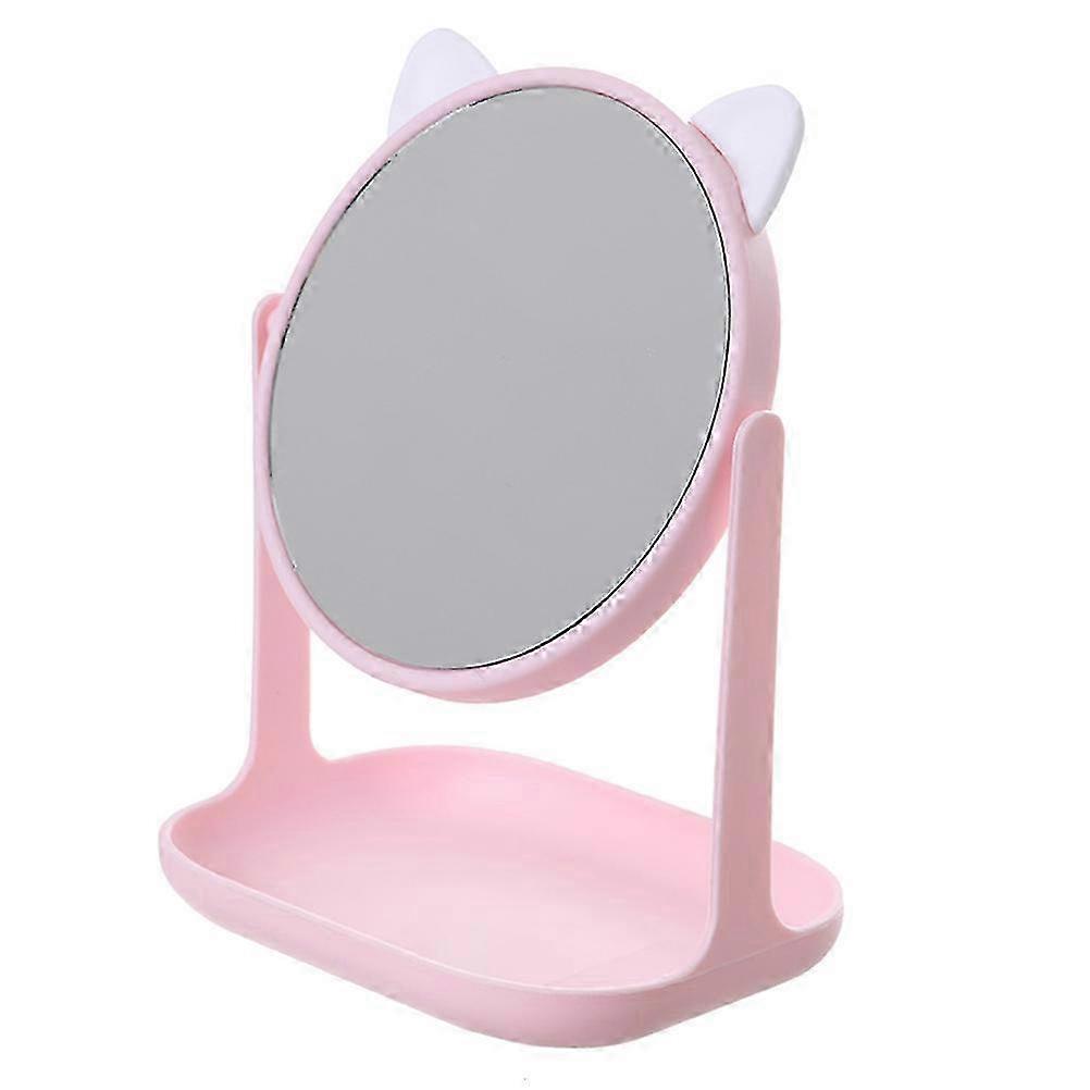 1pc Rotatable Pink Makeup Mirror with Storage Tray 22x16cm