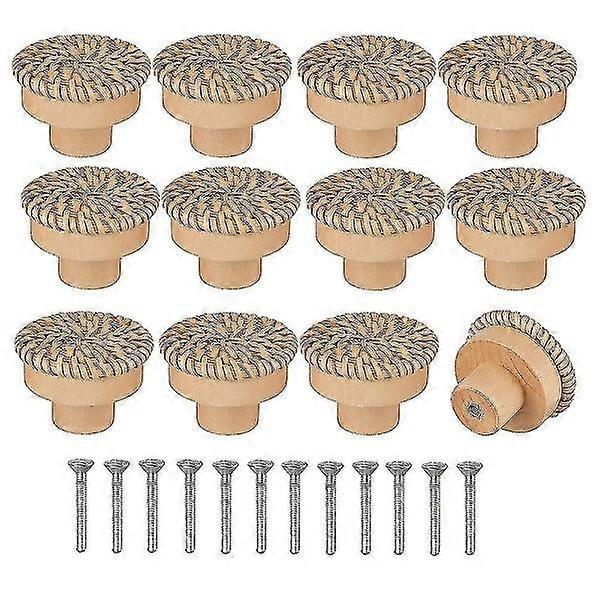 Boho Rattan Door Knobs Round Screws Compatible Boho Furniture Knobs 12pcs