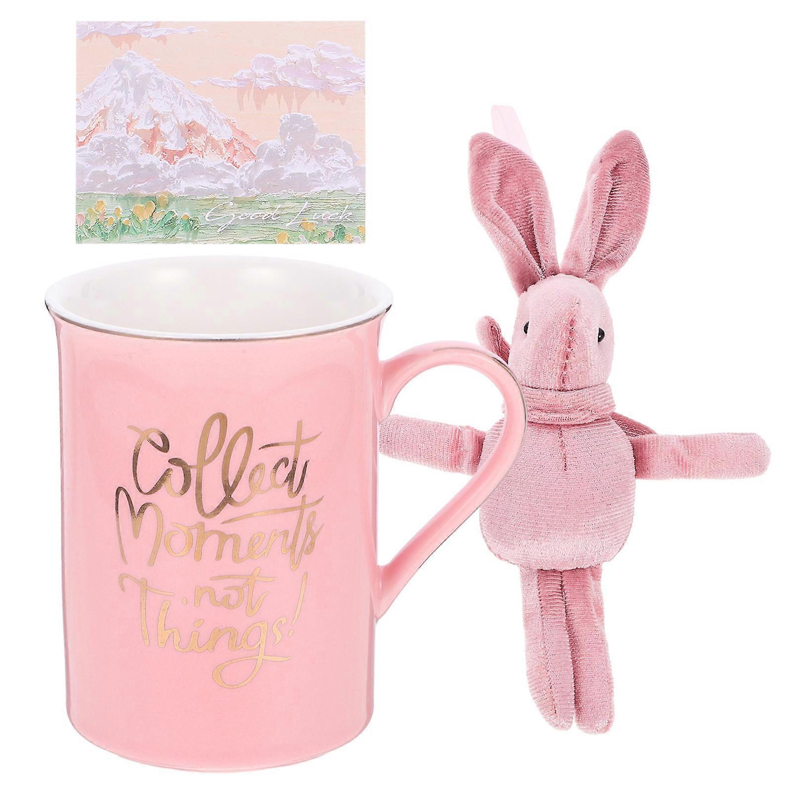 Ceramic Mug Adorable present Option For Friends Portable Small Mugs Drink Container Round Shape Pink Color 1 Set