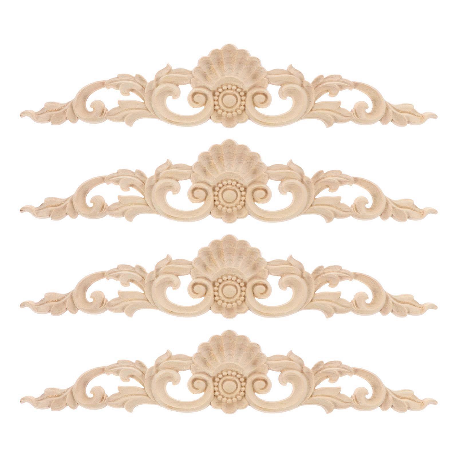 Flower Pattern Wood Carved Applique Diy For Cabinets Doors Beds Unpainted 4Pcs