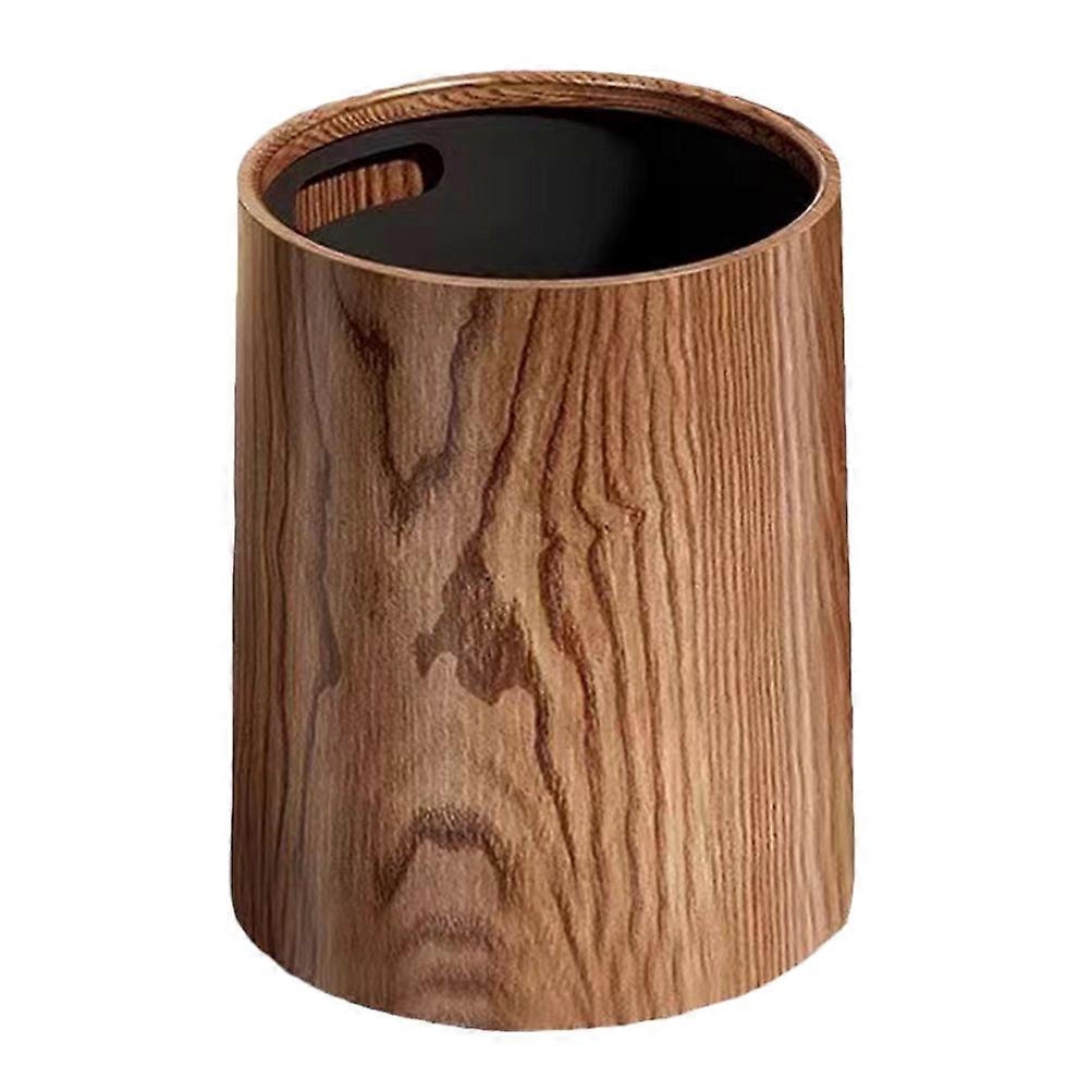 Vintage Style Wastebasket Imitation Wood Grain Trash Can Bathroom Efficient Waste Disposal 1Set