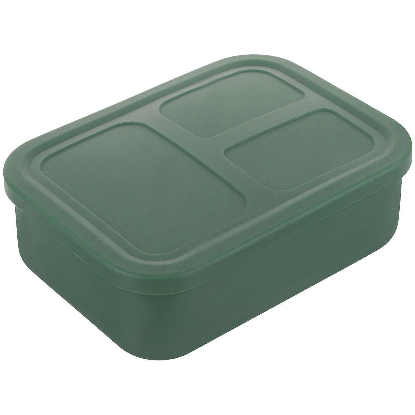 Silicone Bento Box Green with Airtight Lid and Separate Compartments for Storage Use