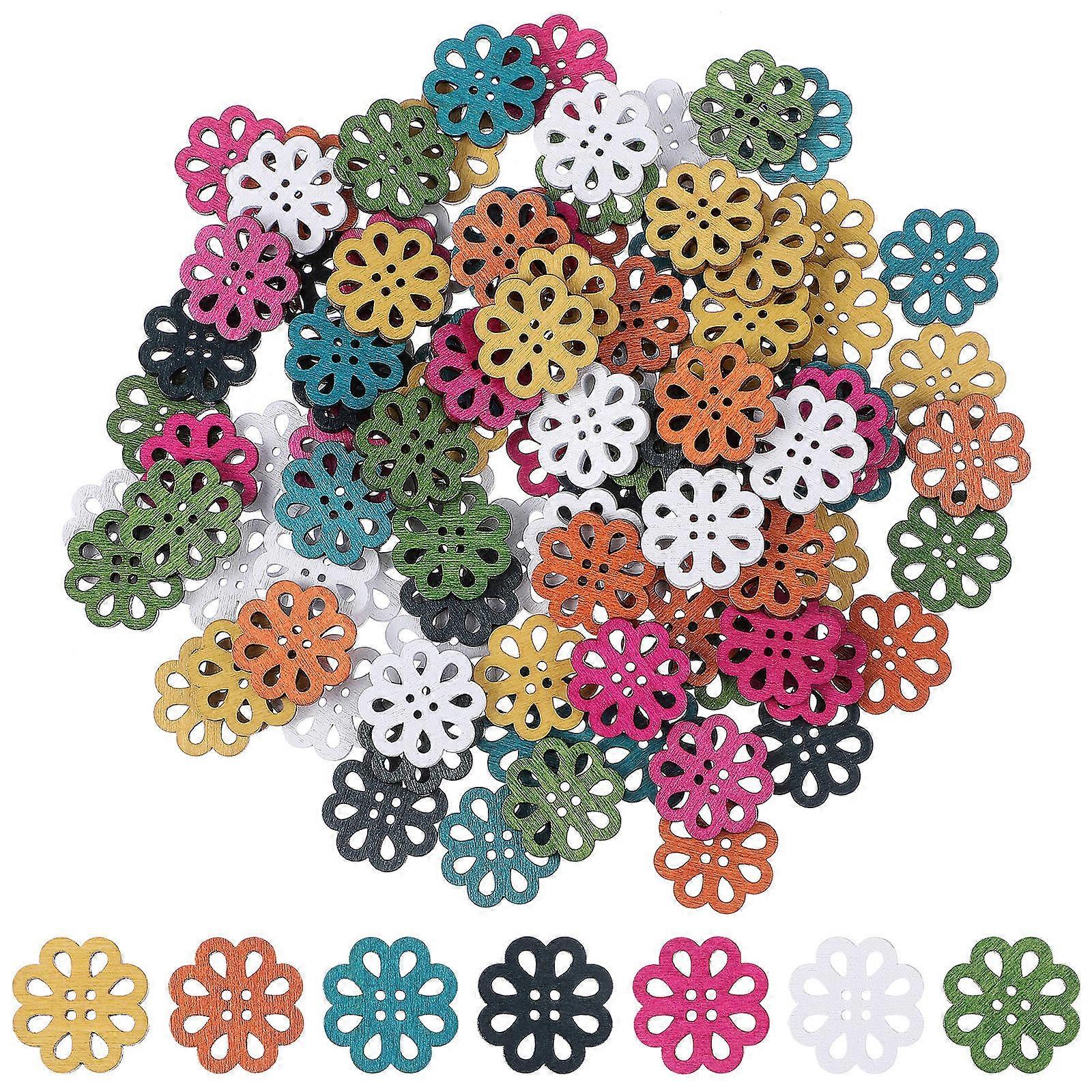 Mixed Color Buttons Diy Wooden Round Shaped Sewing Button Craft Supplies 100Pack