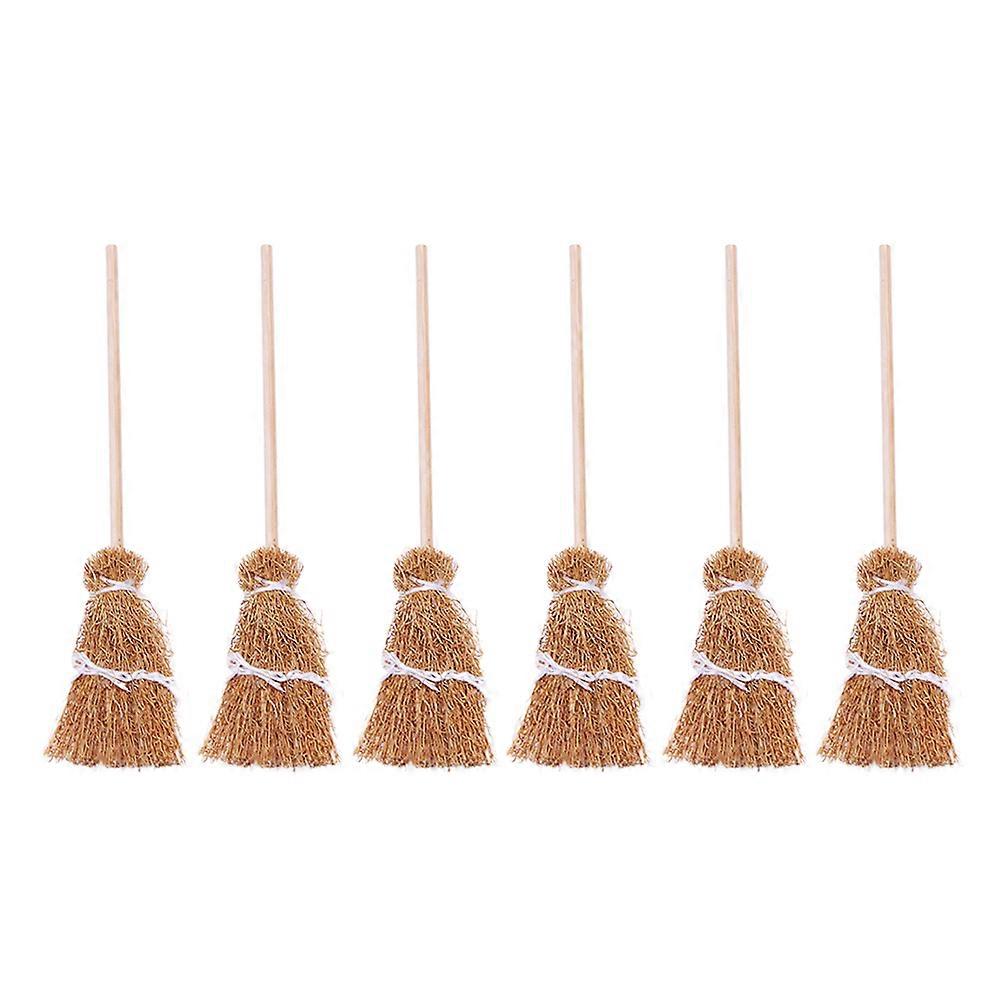 Mini House Broom Decors Miniature Hand Broom Decorative Item Synthetic Material for Simulated Mini Furniture 6Pcs