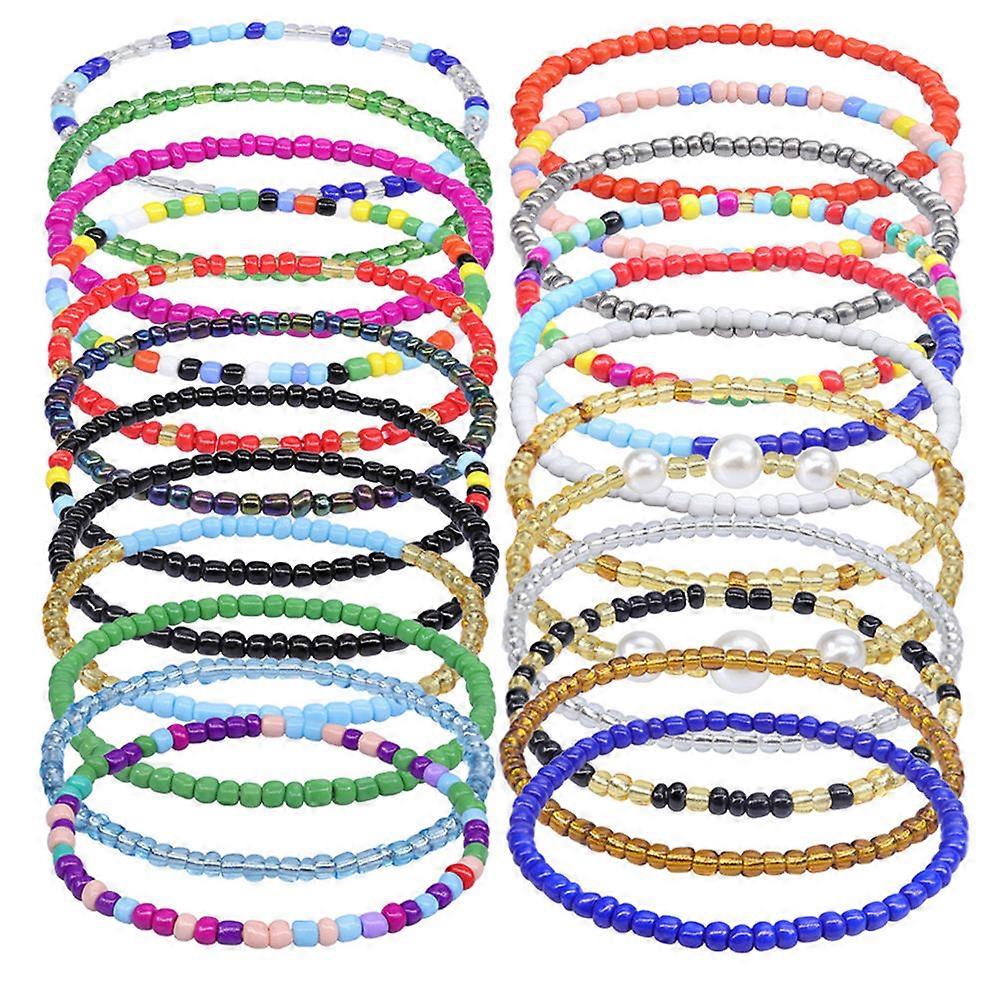 24pcs Bohemian Beaded Anklets Colorful Lightweight Ankle Chains for Women Men Festive Summer Beach Jewelry for Parties & Festivals