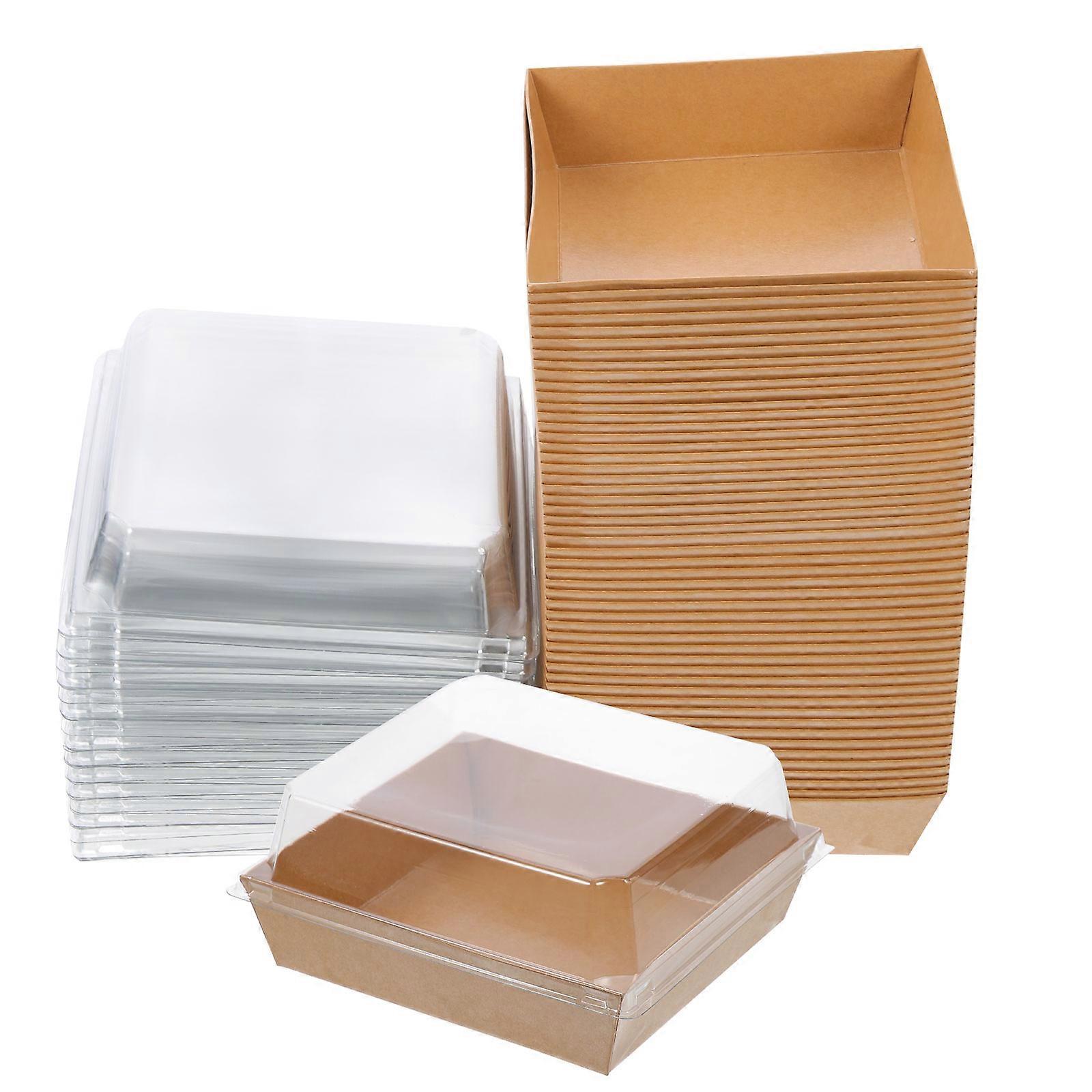 Bakery Cookie Boxes Small Cake Boxes Dessert Box With Lid Square Shape Kraft Paper Storage For Wedding Receptions 50Pcs