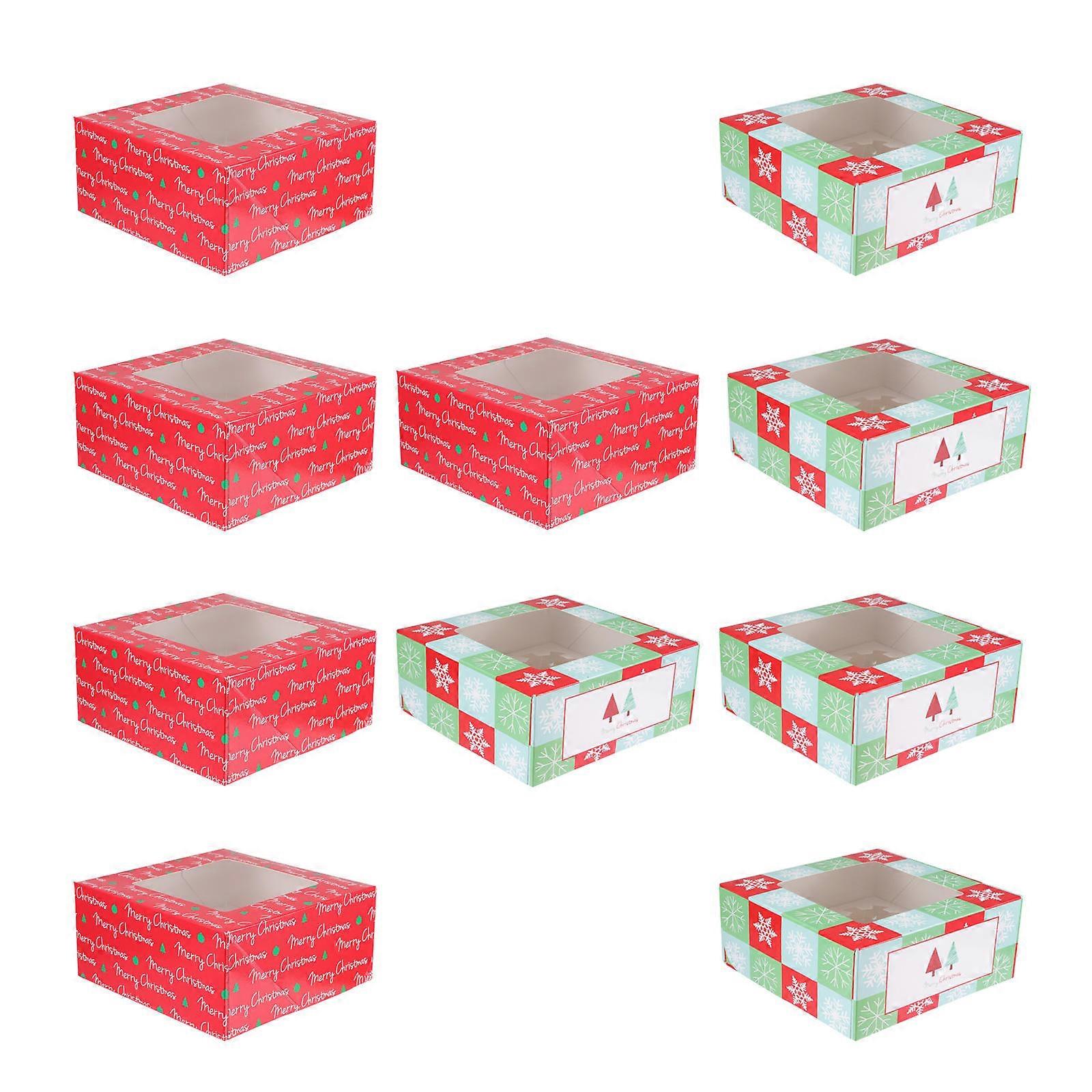Holiday Cupcake Boxes Square Window Design Storage For Christmas present Giving 10Set