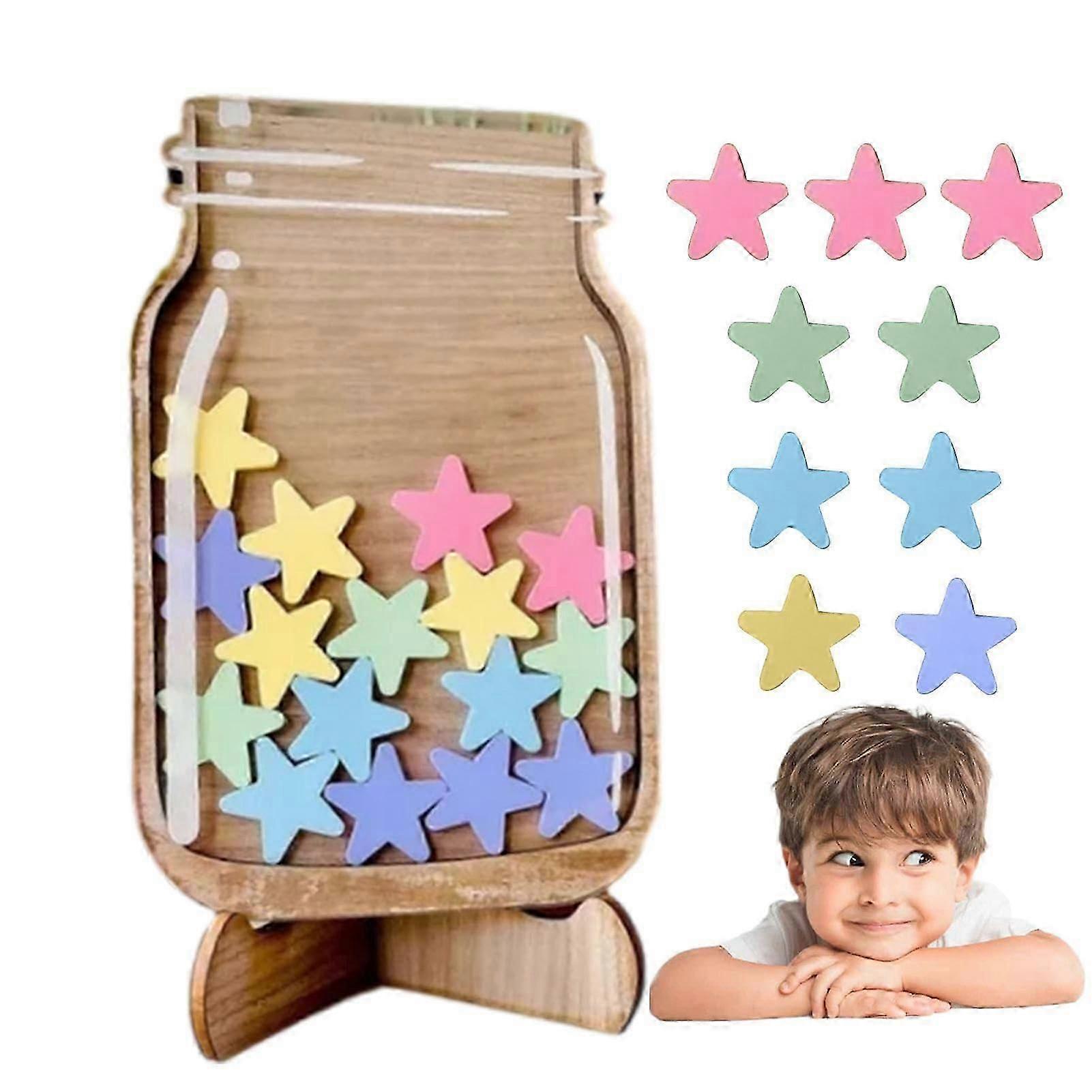 Reward Jar with Stars, Incentive Jar for Children Behaviour Star Jar, Star Collect Jar Reward Chart, Children's Reward Jar for Home School Classroom T