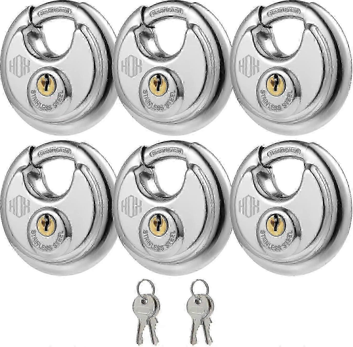 Cadeado de disco com chave, cadeados com chave de aço inoxidável, fechaduras para serviço pesado, impermeável e à prova de ferrugem com manilha de 3/8 polegadas, corpo largo de 2-3/4 polegadas