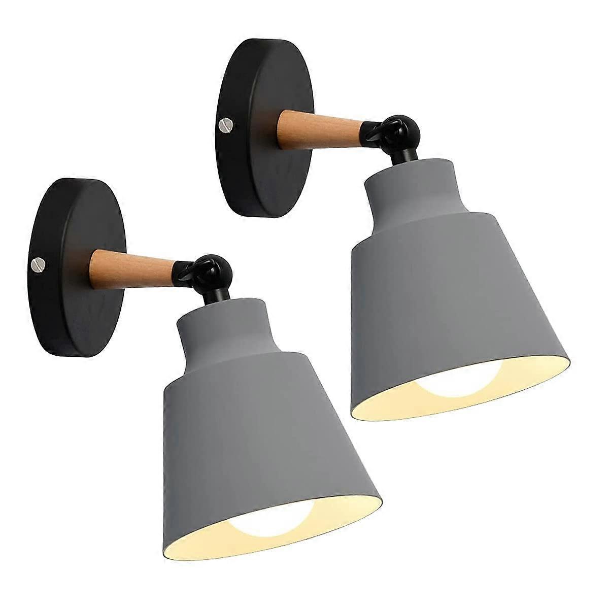 2Pcs Vintage Industrial Wall Lights Ceiling Lights E27 Metal Adjustable (No Switch, grey)