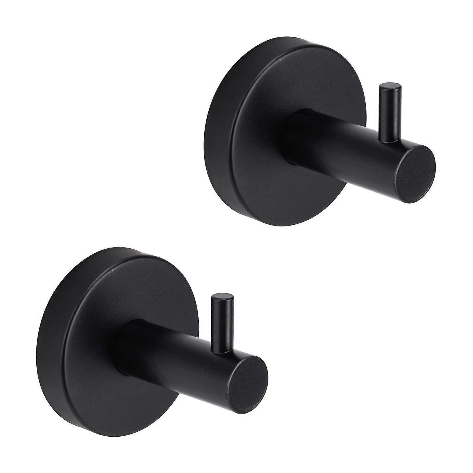 Black Towel Hooks No Drilling Stainless Steel Set of 2 – Black Matt – Includes Adhesive Set