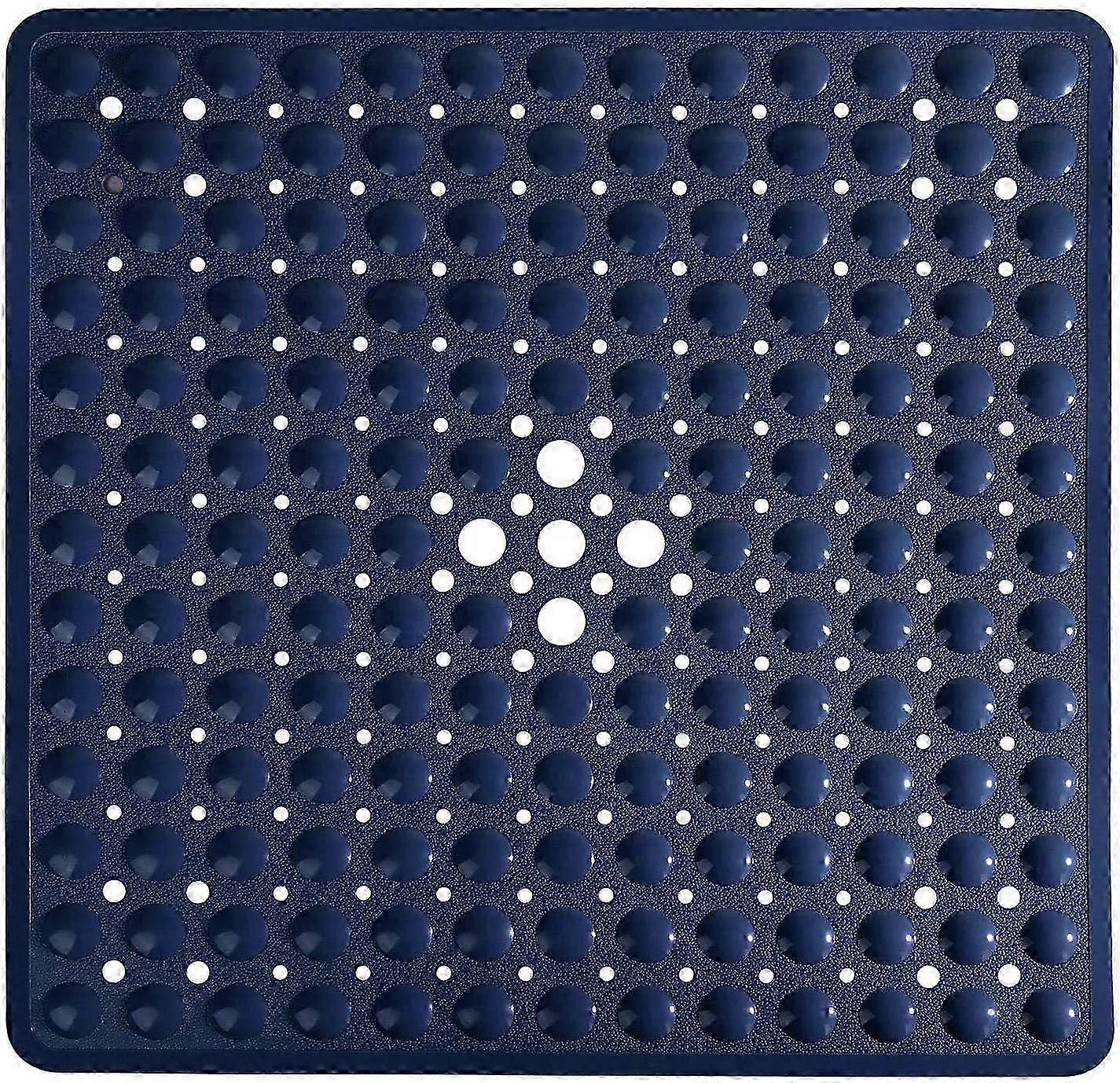 Square Non-Slip Bath Shower Mat with Suction Cups, Drain Holes, Machine Washable, 21 x 21 Inches, Navy Blue