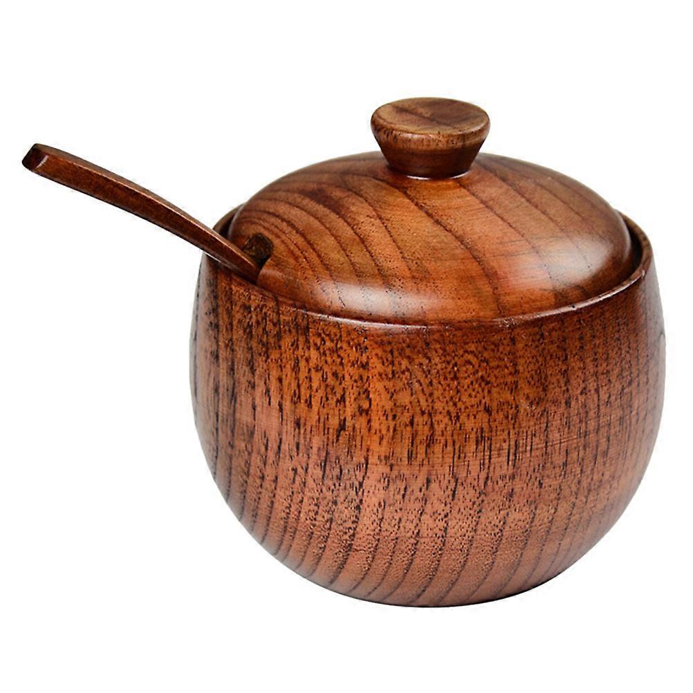 Wood Salt Container Wooden Seasoning Bowl For Cooking Multi Color Round Shape Tight Seal 1 Set