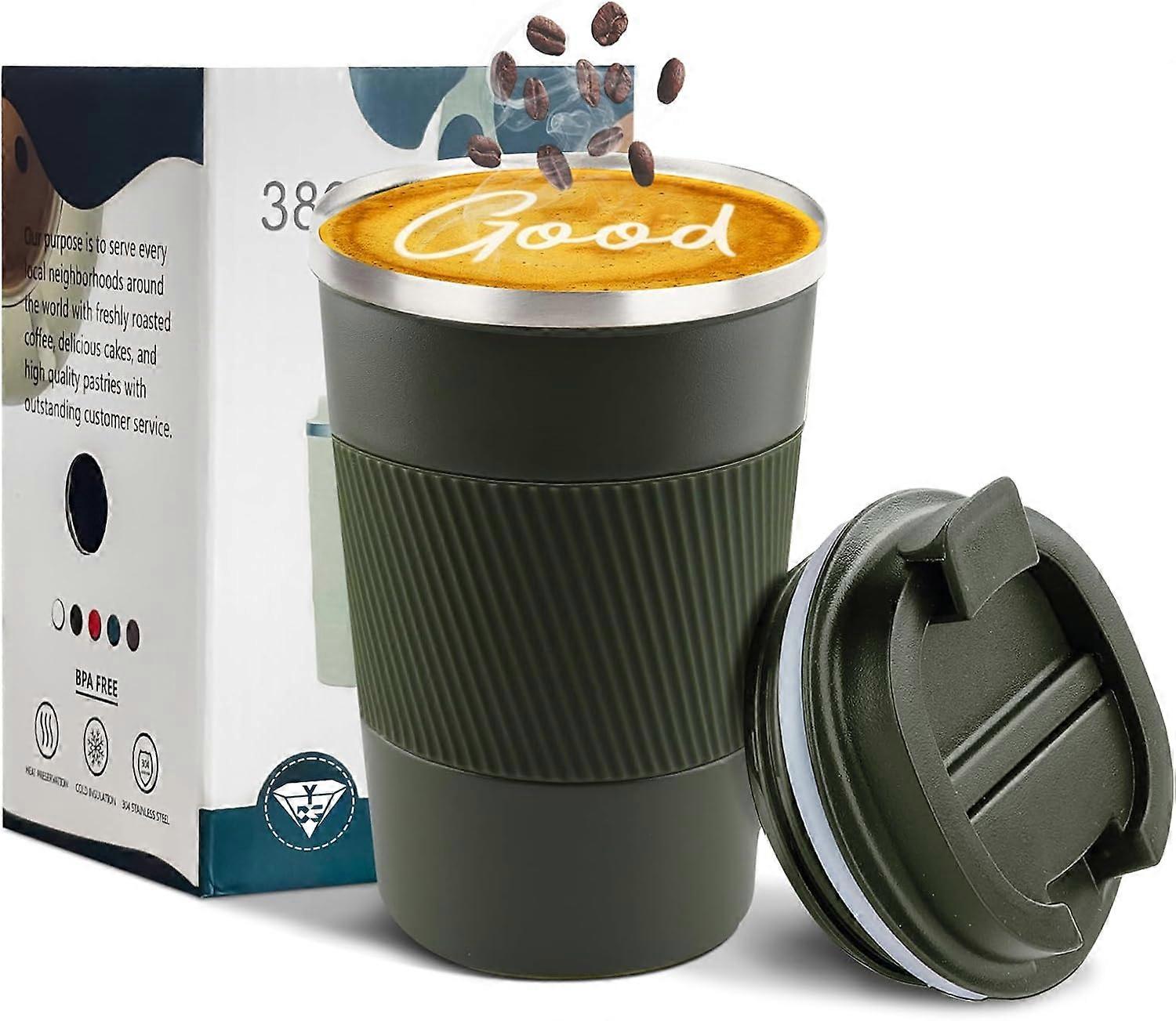 ZENGO Tasse à café de voyage isolée anti-éclaboussures Étanche Pobtable pour aller camper en acier inoxydable (vert, 14 OZ)