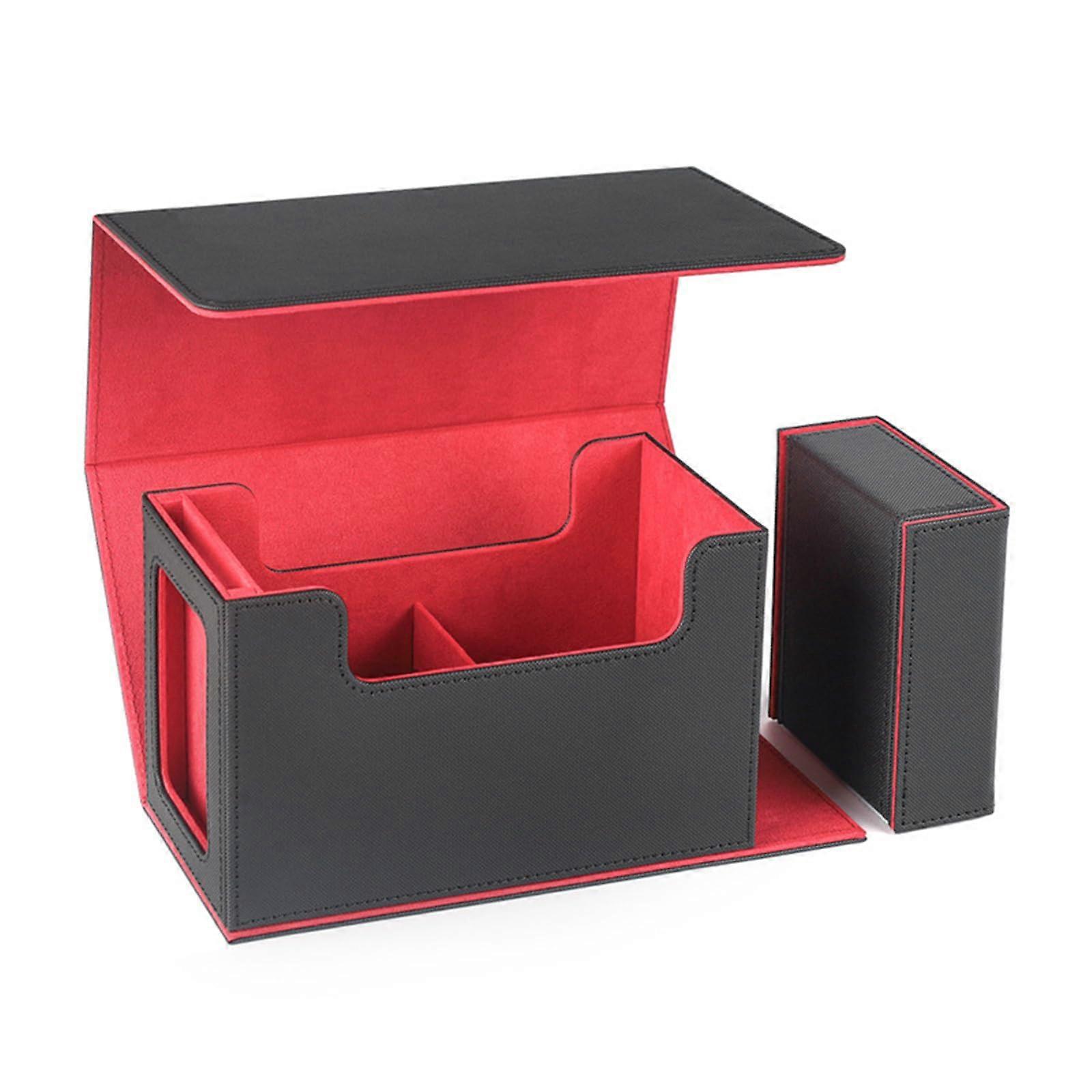 Trading Card Leather Gathering Card Toy Container With Dice Tray Card Storage Case Game Card Collectors Large Capacity Organizer Black Red
