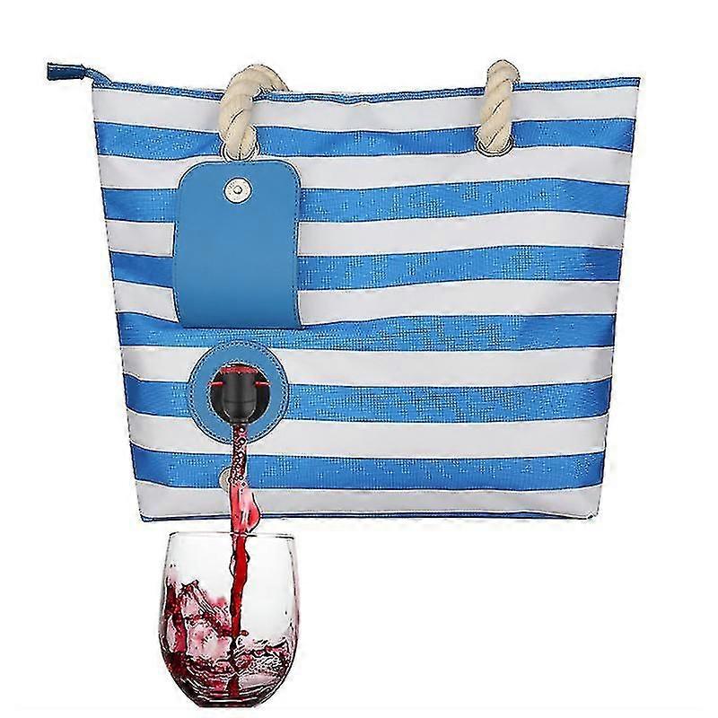 Beach Wine Tote Bag Canvas Handbag With Hidden Insulated Dispenser Compartment For Bottles And Glasses