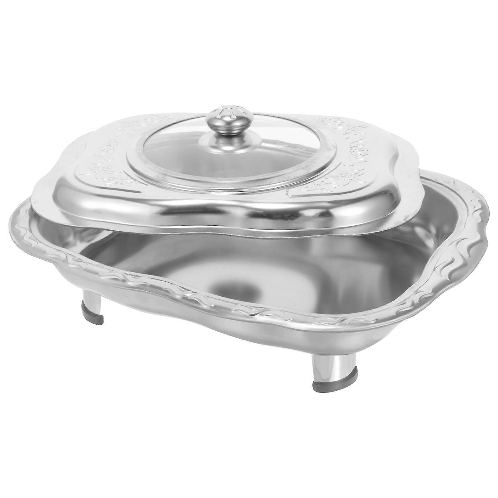 Food Container Stainless Steel Buffet Use Silver 40.00X30.00X7.00CM Heat-resistant 1Set