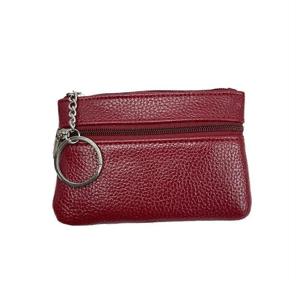 Small mini wallet leather, multicolored, lightweight, cowhide, zipper, key holder, coin pocket, Bred