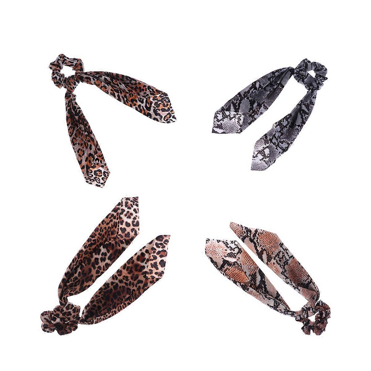 Frânghii de păr pentru femei Păstrați părul pe loc în formă de nod Leopard Print Cravată de păr 4Buc