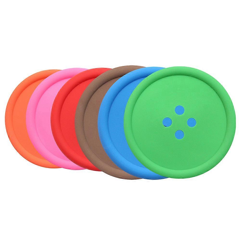 Silicone Coasters Set of 6 Round Button Shape Non Slip Insulated Cup Mats for Home Office Use Random Color Design