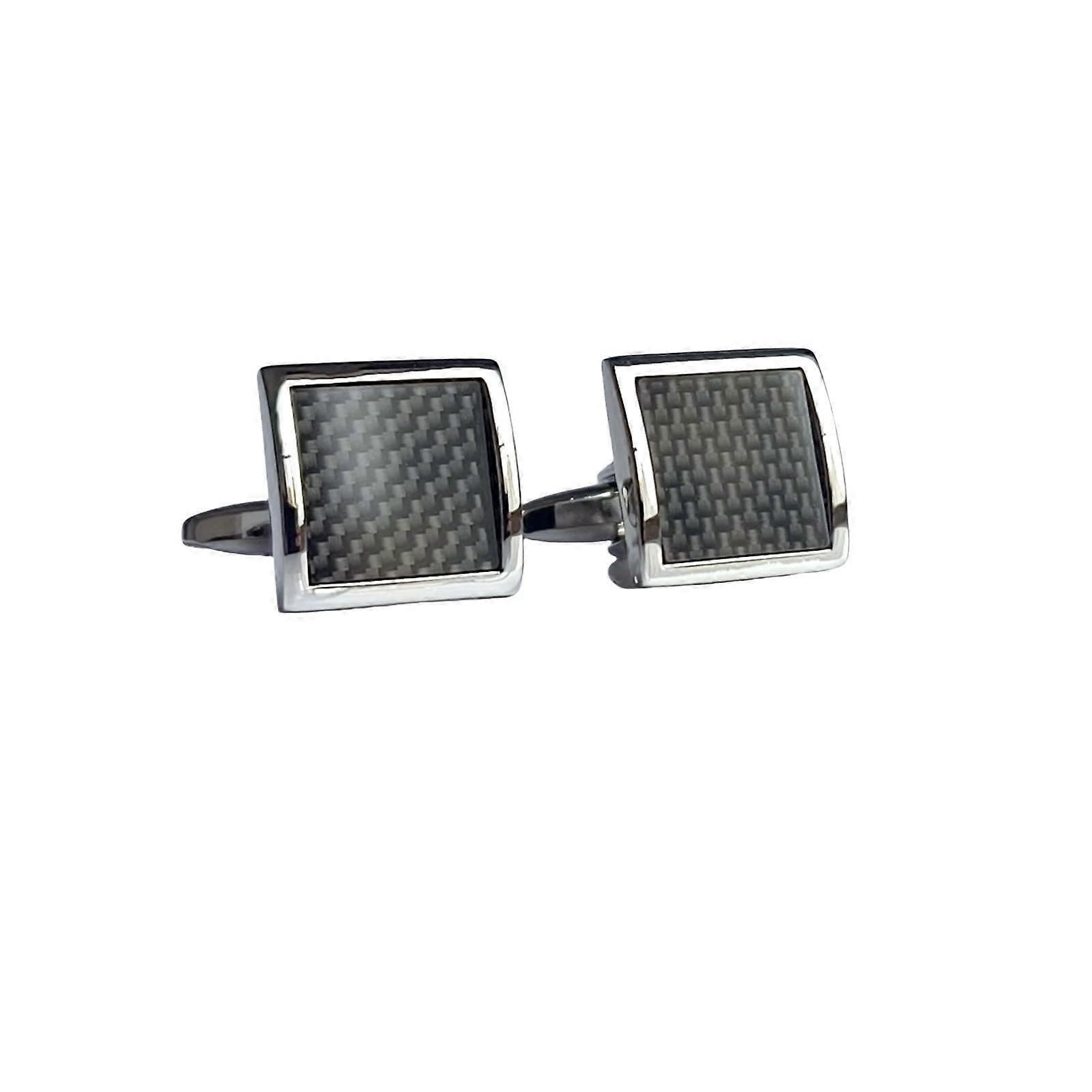Square Curved Black Carbon Fiber Cufflinks for Men Formal Wear Accessories, One Size Metal Cuff Links for Banquet Parties
