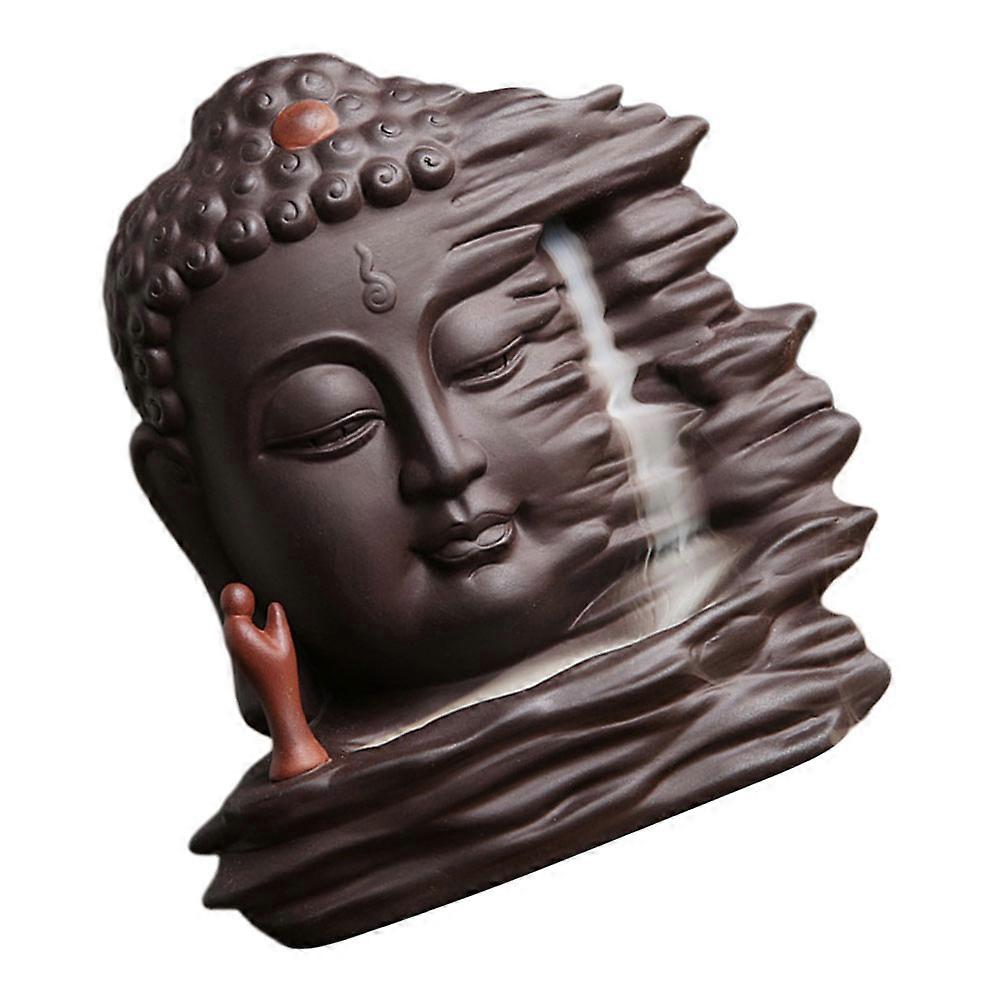 Ceramic Backflow Incense Burner Unique Buddha Head Design for Desktop Aromatherapy, Air Purification, and Compact Home Office Decoration