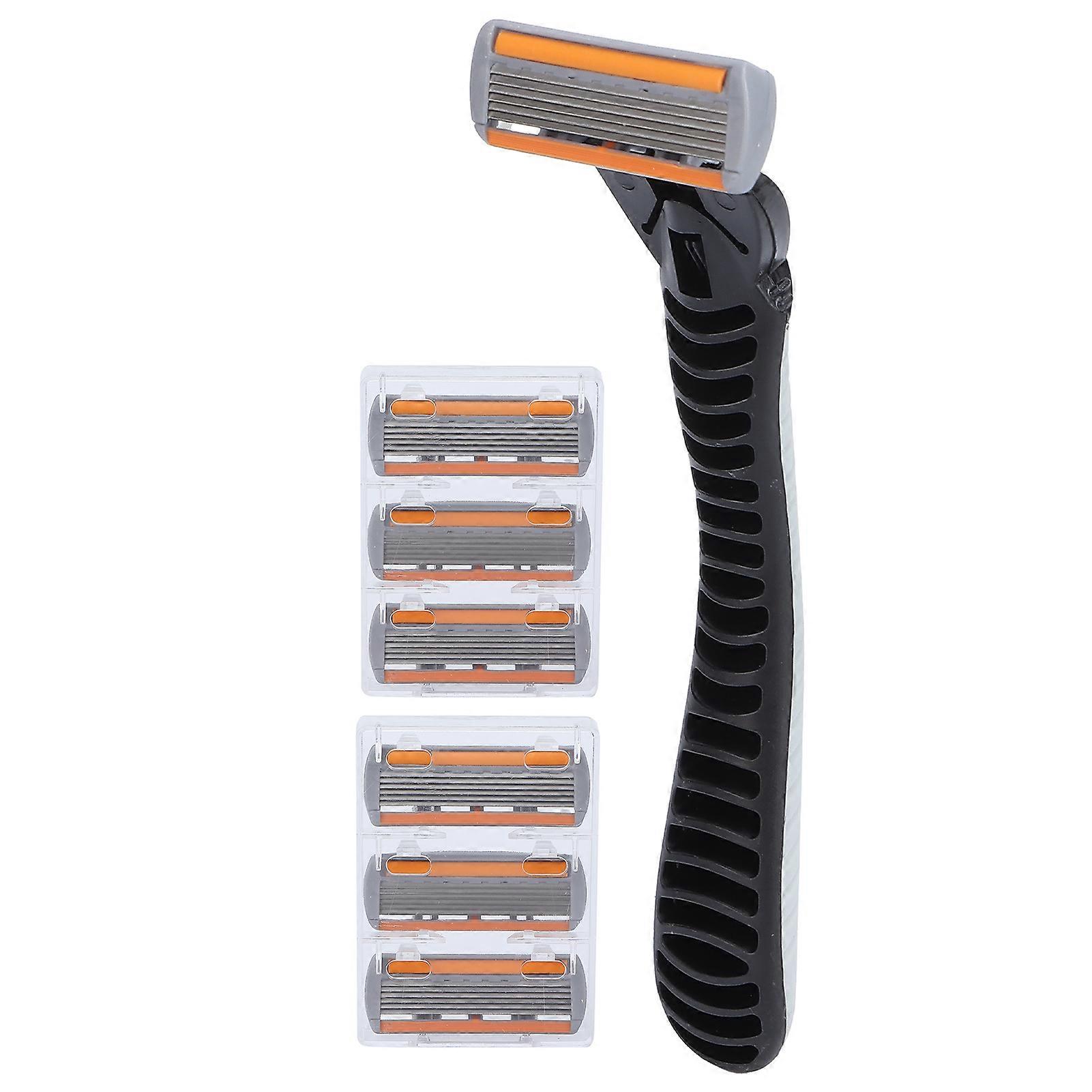 Six Blade Razor Stainless Steel Portable Blade Shaving Razor with ABS Handle for Men
