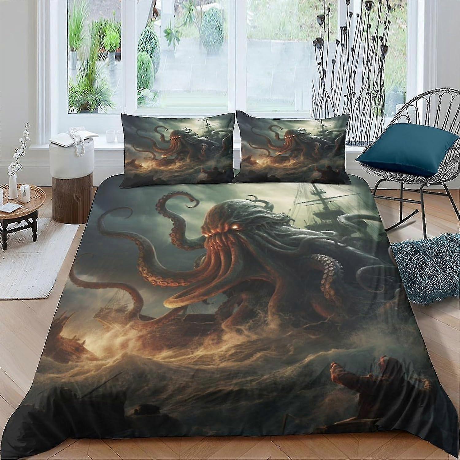 Conjunto de capa de edredão VCLUST Octopus Sea Monster Capa de edredão impressa em 3D Capa de edredão de tentáculo Ultra Soft Hypoallergenic Bedding Set