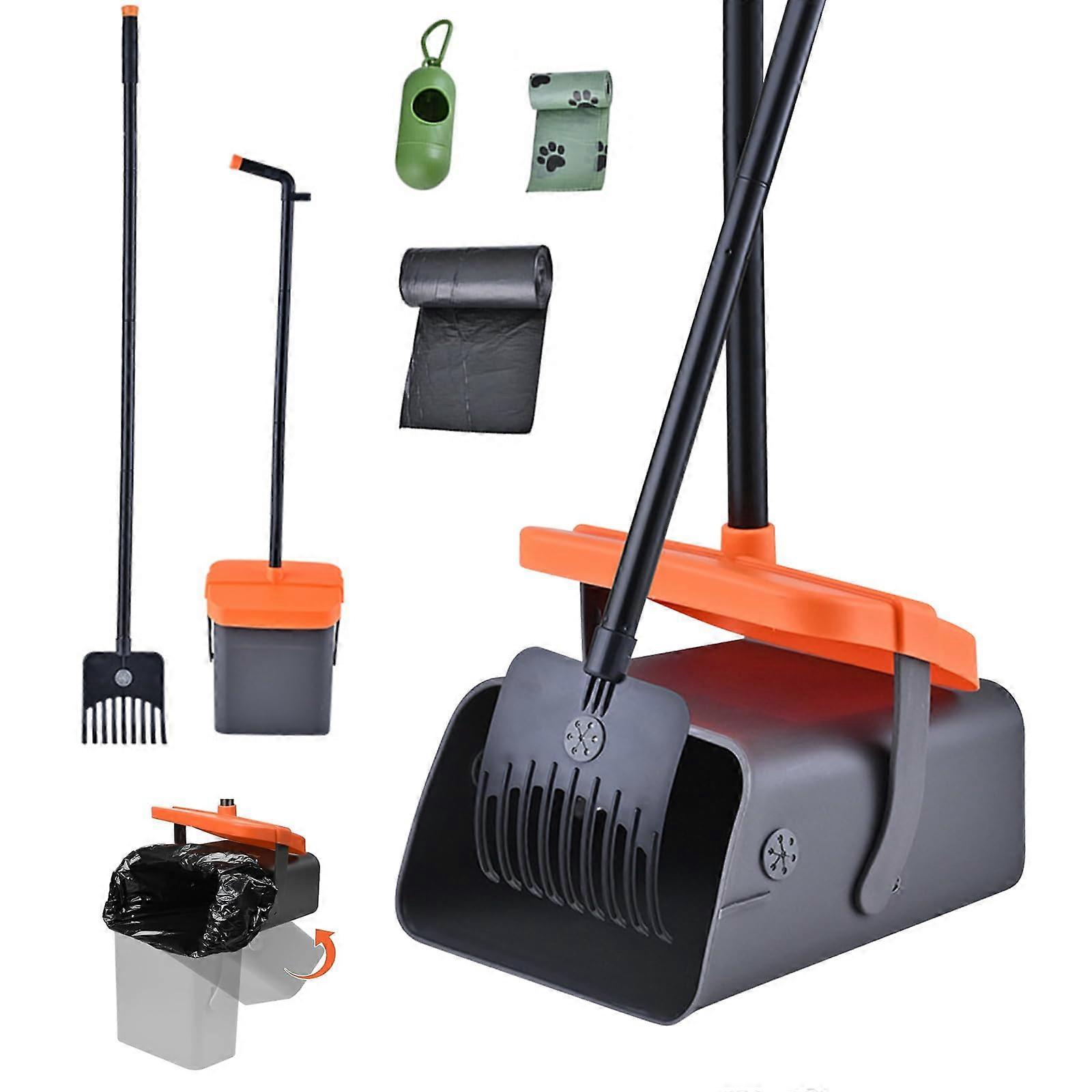 Dog Poop Scooper with Swivel Container, Rake, 35 Bags, Removable Scoop