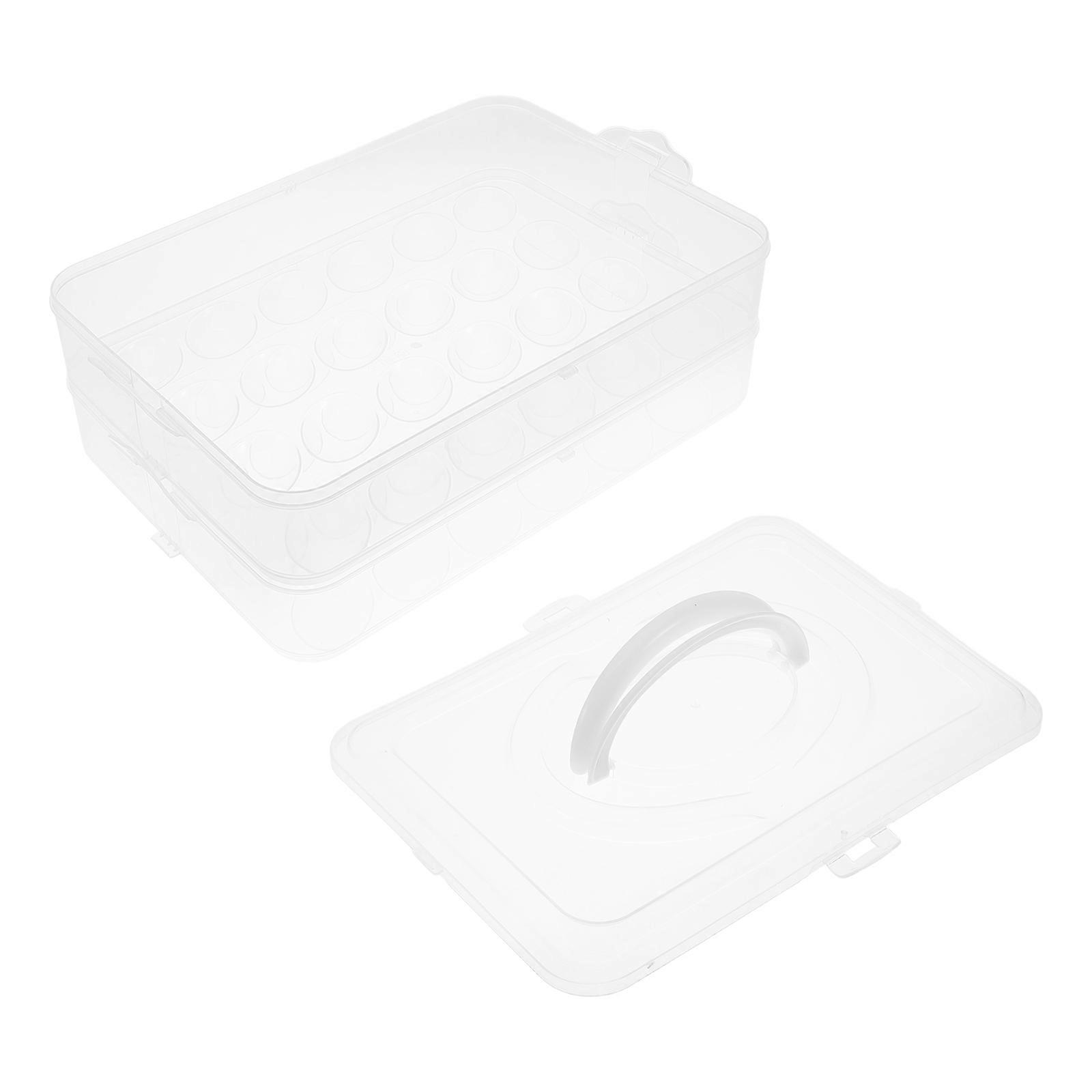 Transparent Egg Container with Lid and Handle for Refrigerator Portable Stackable 2 Layer Tray for 48 Eggs
