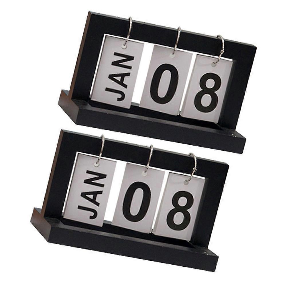 Retro Wooden Desktop Calendar with Iron Stand for Office Decoration Sections Year Upon Year Use