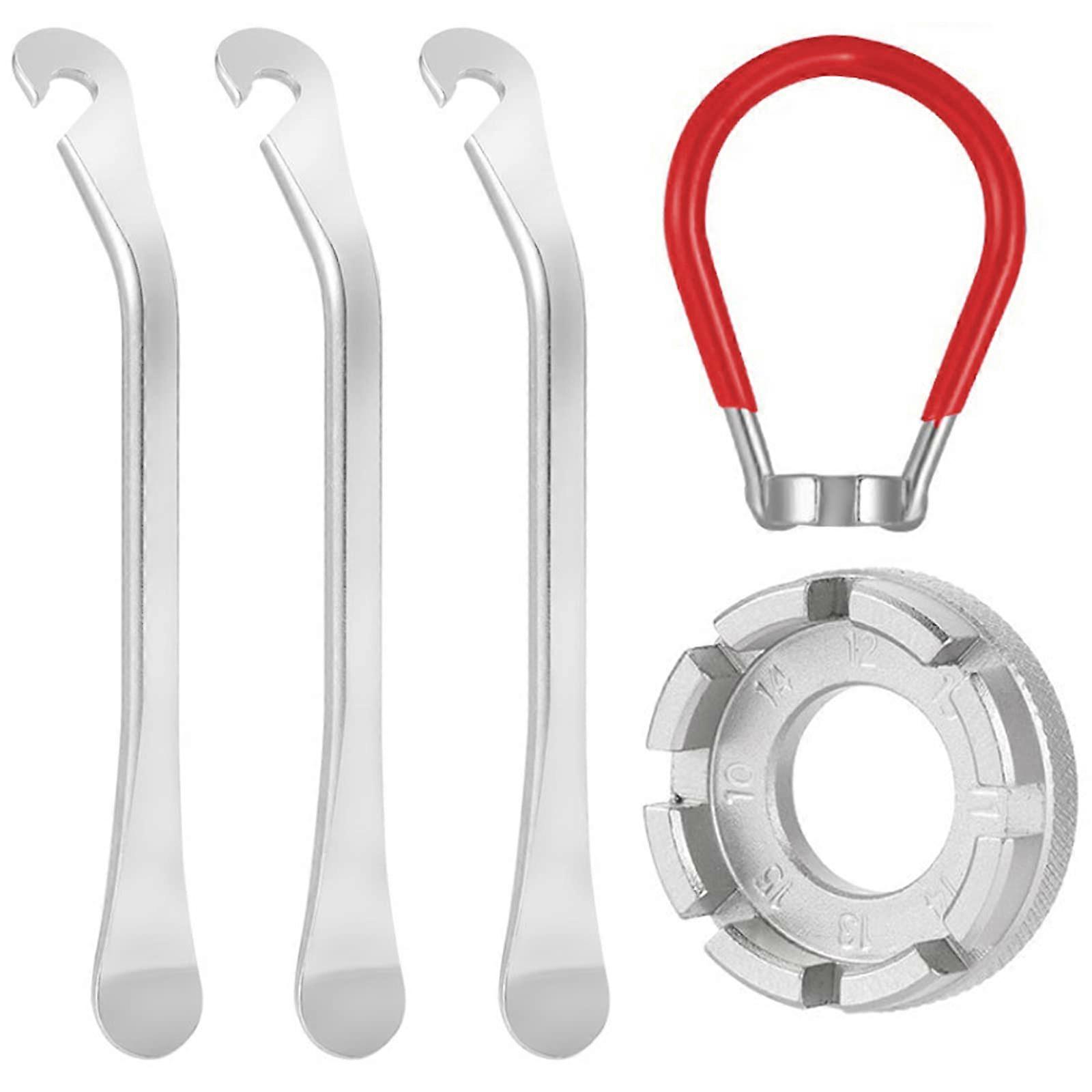 5 Piece Bicycle Spoke Wrench Nipple Tensioner Set with 3 Tyre Levers