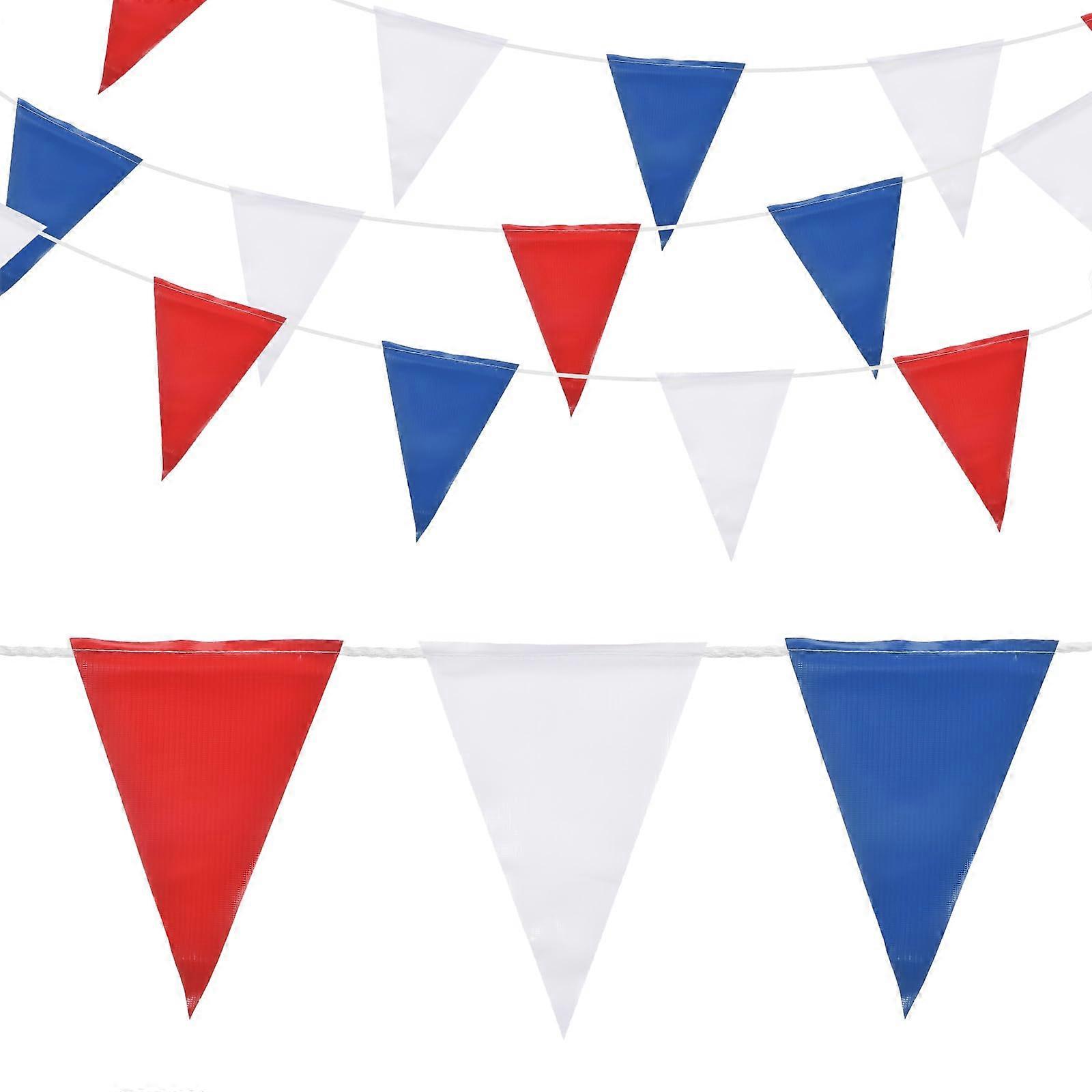 102 ft Red Blue White Bunting Garland, 45 Triangular Flags for Indoor Outdoor Parties, Traffic and Construction Site Use