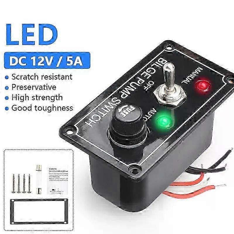 DC 12V Fused Marine Bilge Pump Switch Panel with LED Indicator Light Manual/Off/Auto 3-Way Toggle Switch