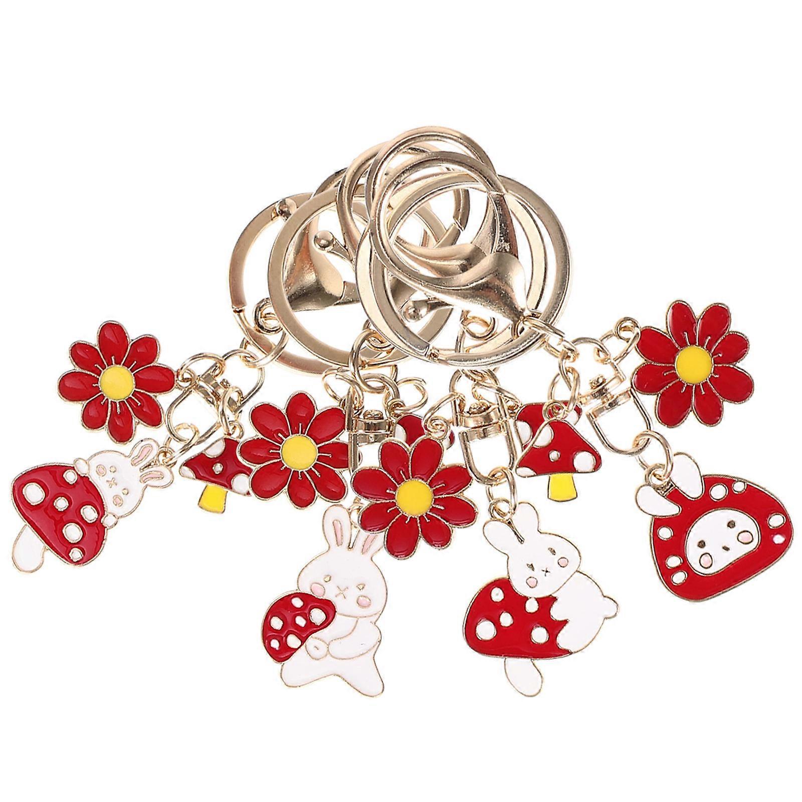 Rabbit Mushroom Pendants Key Protection Decorative Daily Use Alloy 4Pcs
