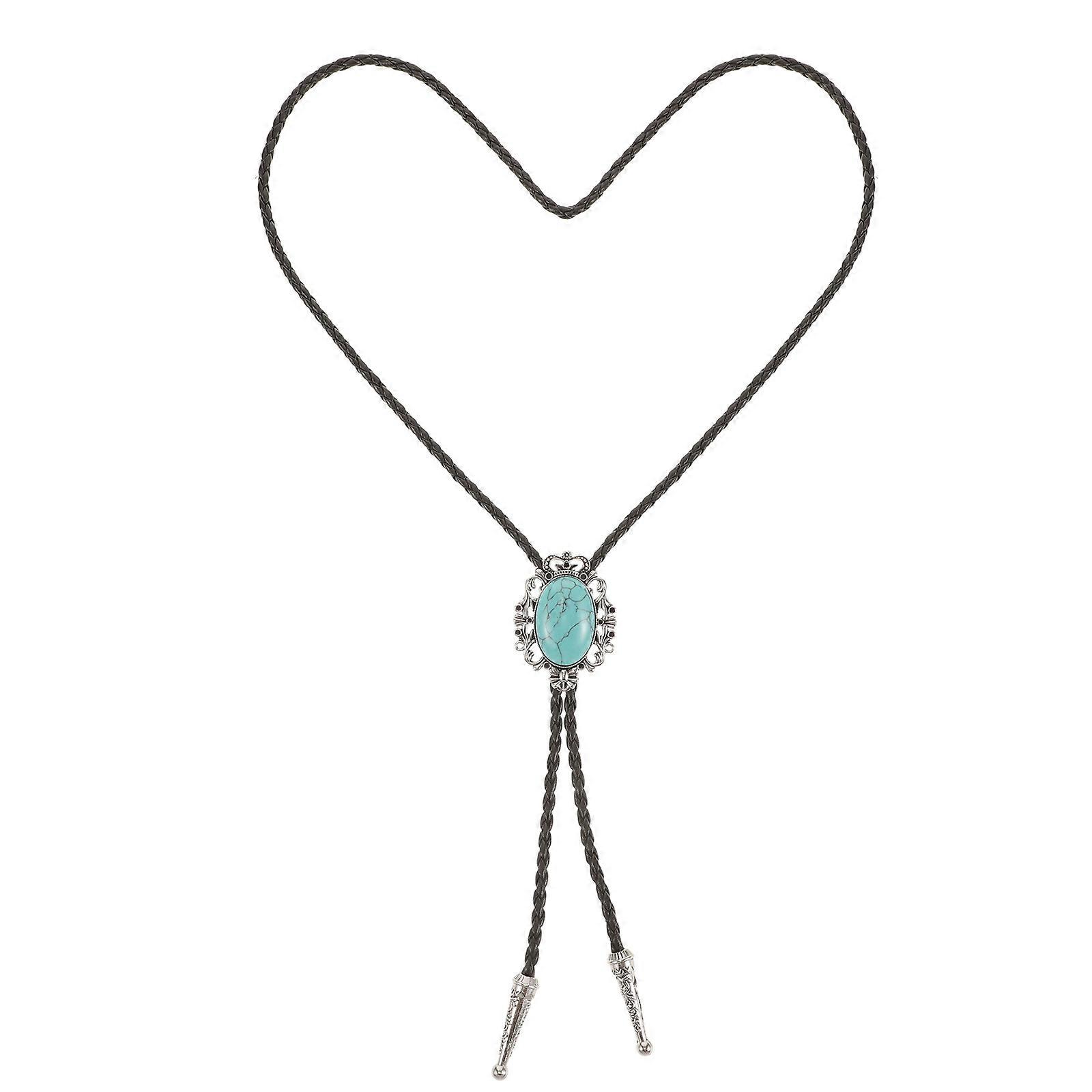 Sky Blue Bolo Tie for Men's with Artificial Turquoise Pendant Comfortable PU Neck Rope for Decoration