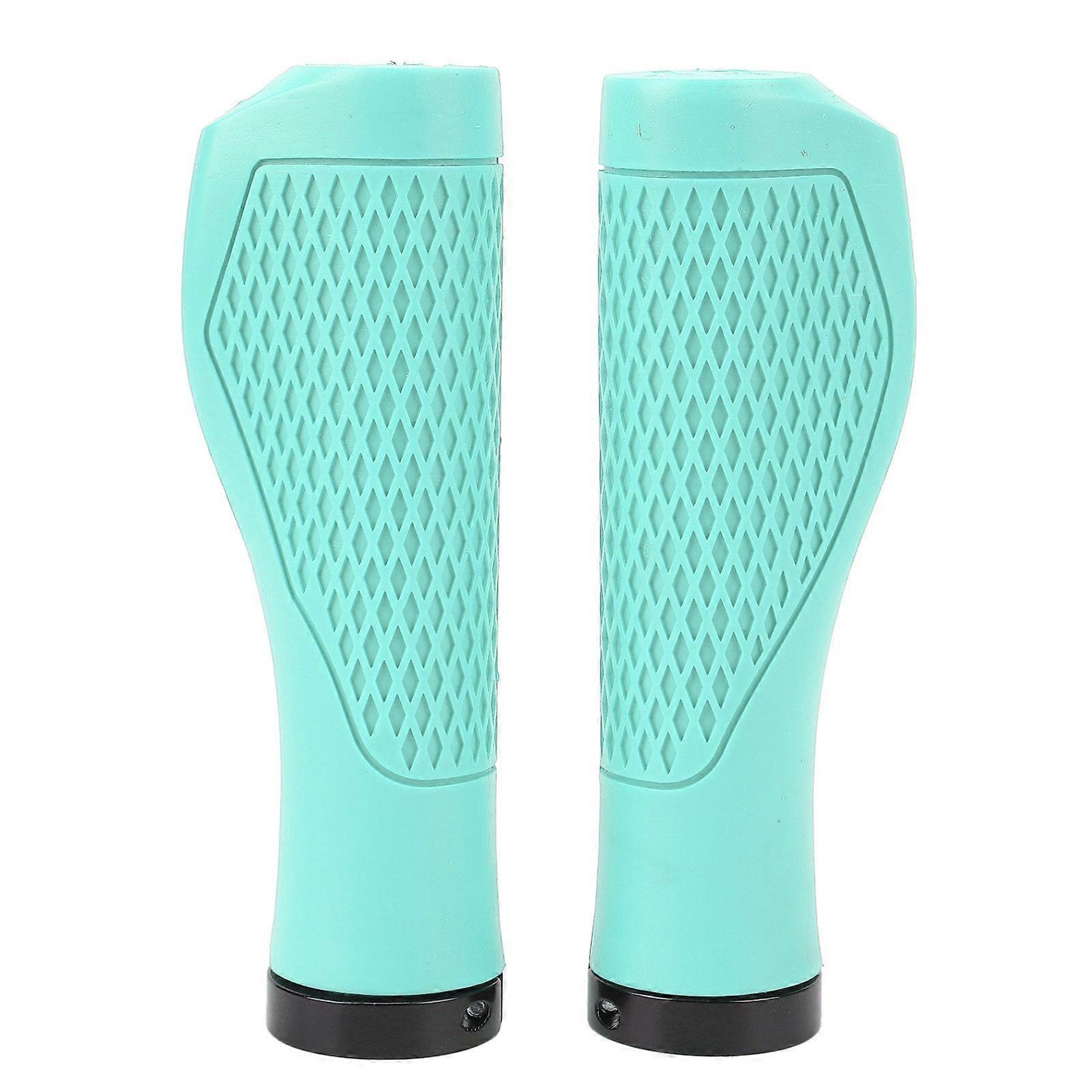 Pair of Cycling Handlebar Grips Rubber Anti Slip Shock Absorbing Ergonomic Cycle Locking Handle Grips Blue Green