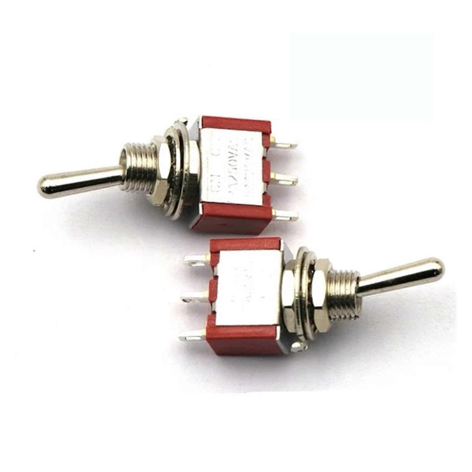 Miniature Lever Toggle Switch SPDT ON-OFF-ON/ON-ON, 120VAC 6A, 1/4 Inch Mounting, MTS-102 103 202 203, 3-Pin Red, Pack 5